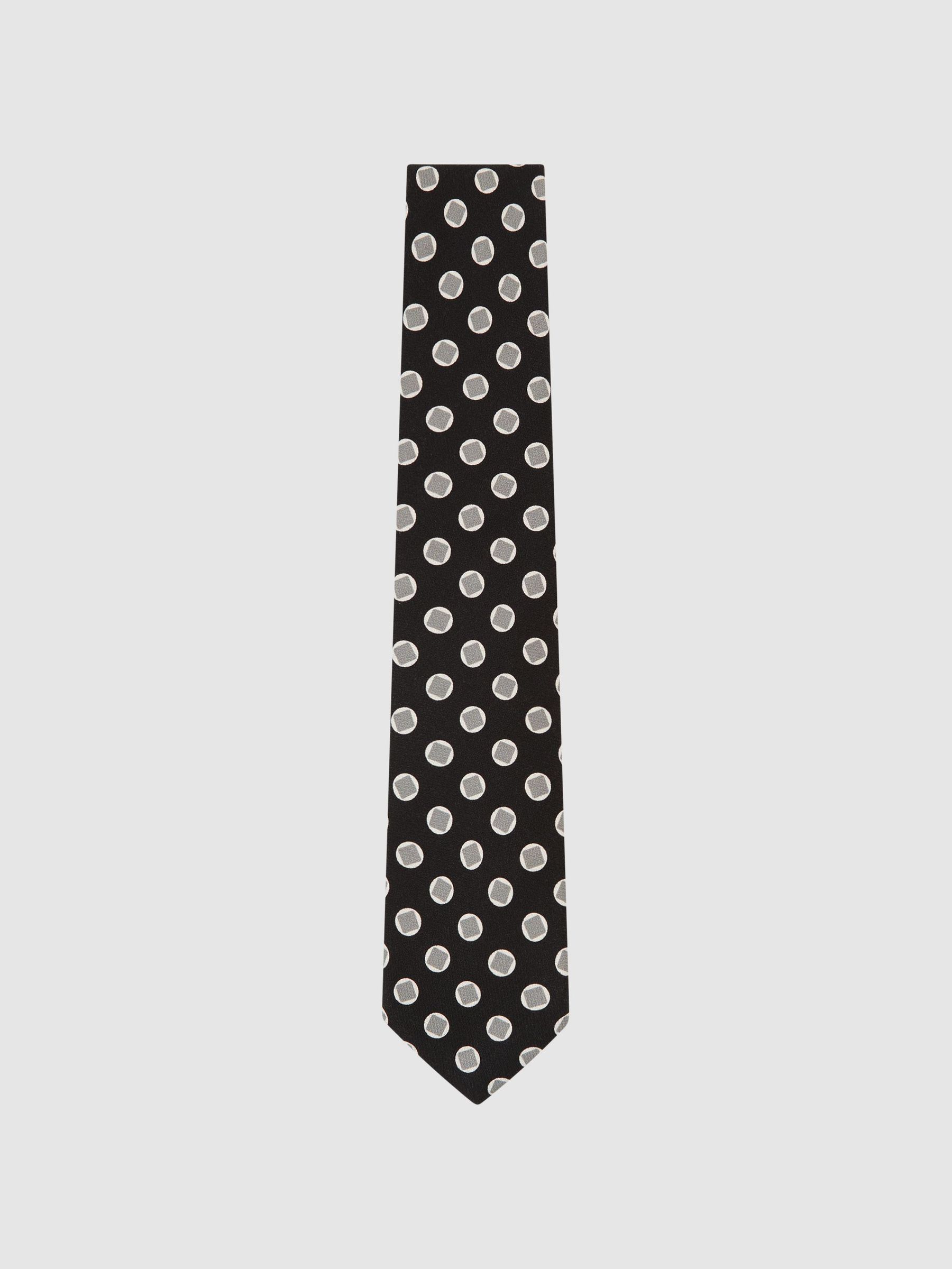 Silk Geometric Square Medallion-Print Tie in Black - Image 2 of 5 Silk Geometric Square Medallion-Print Tie in Black - Image 2 of 5