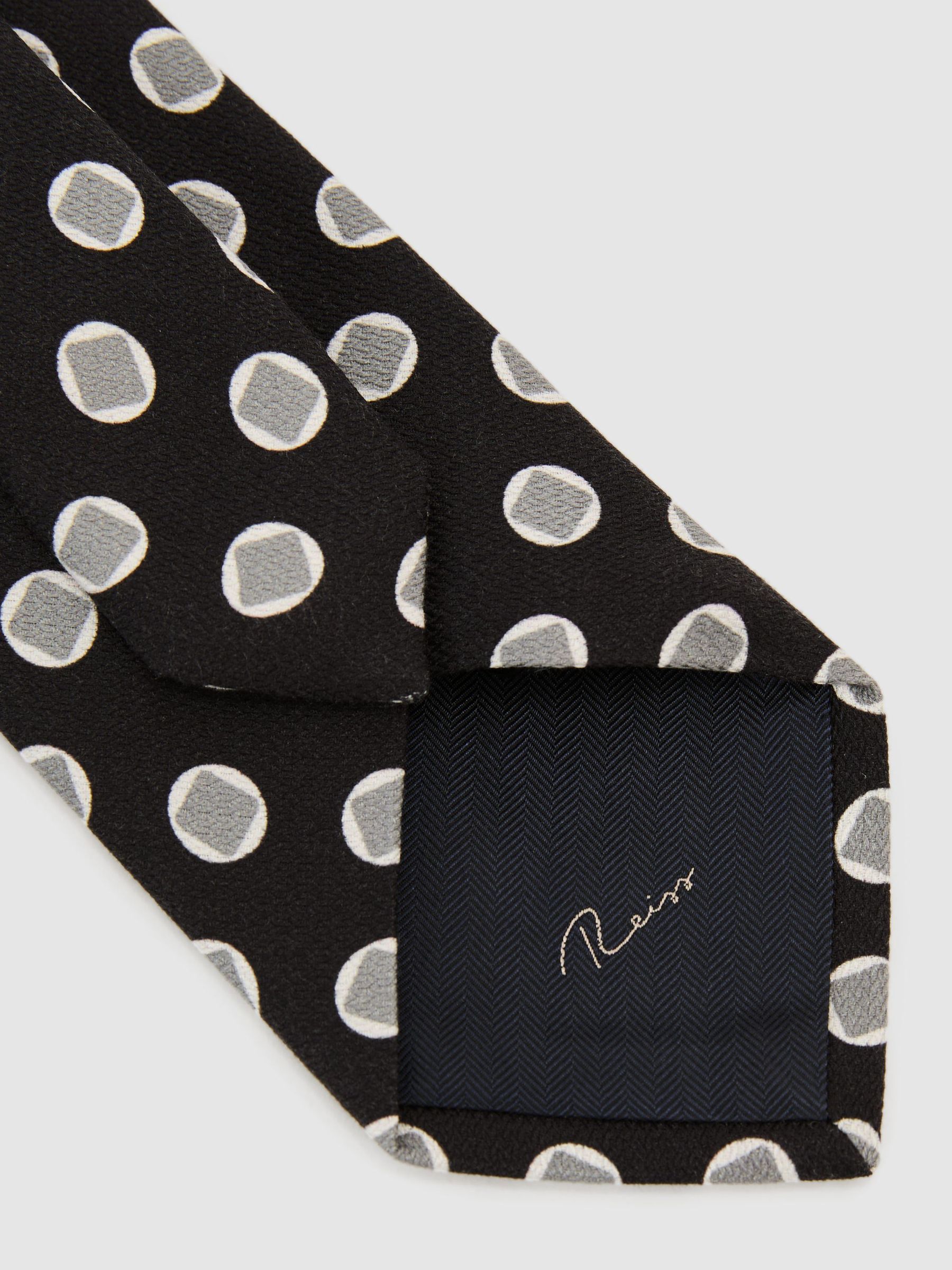 Silk Geometric Square Medallion-Print Tie in Black - Image 4 of 5