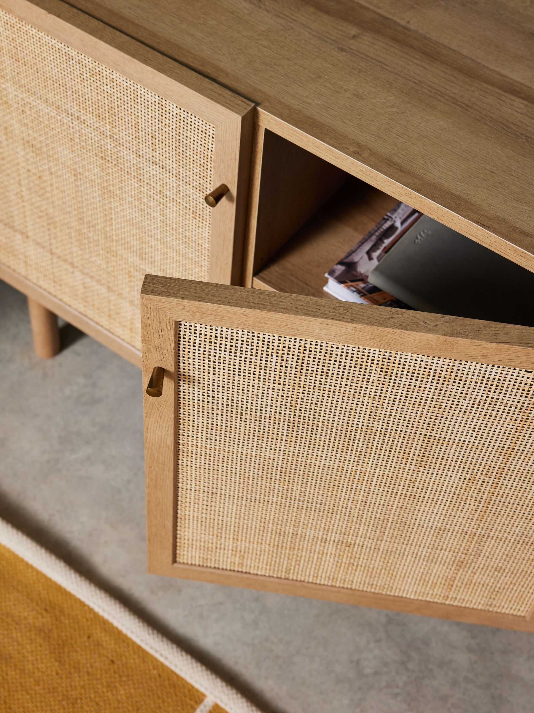 Pavia Rattan Large Compact Highboard Sideboard in Oak Effect | Made