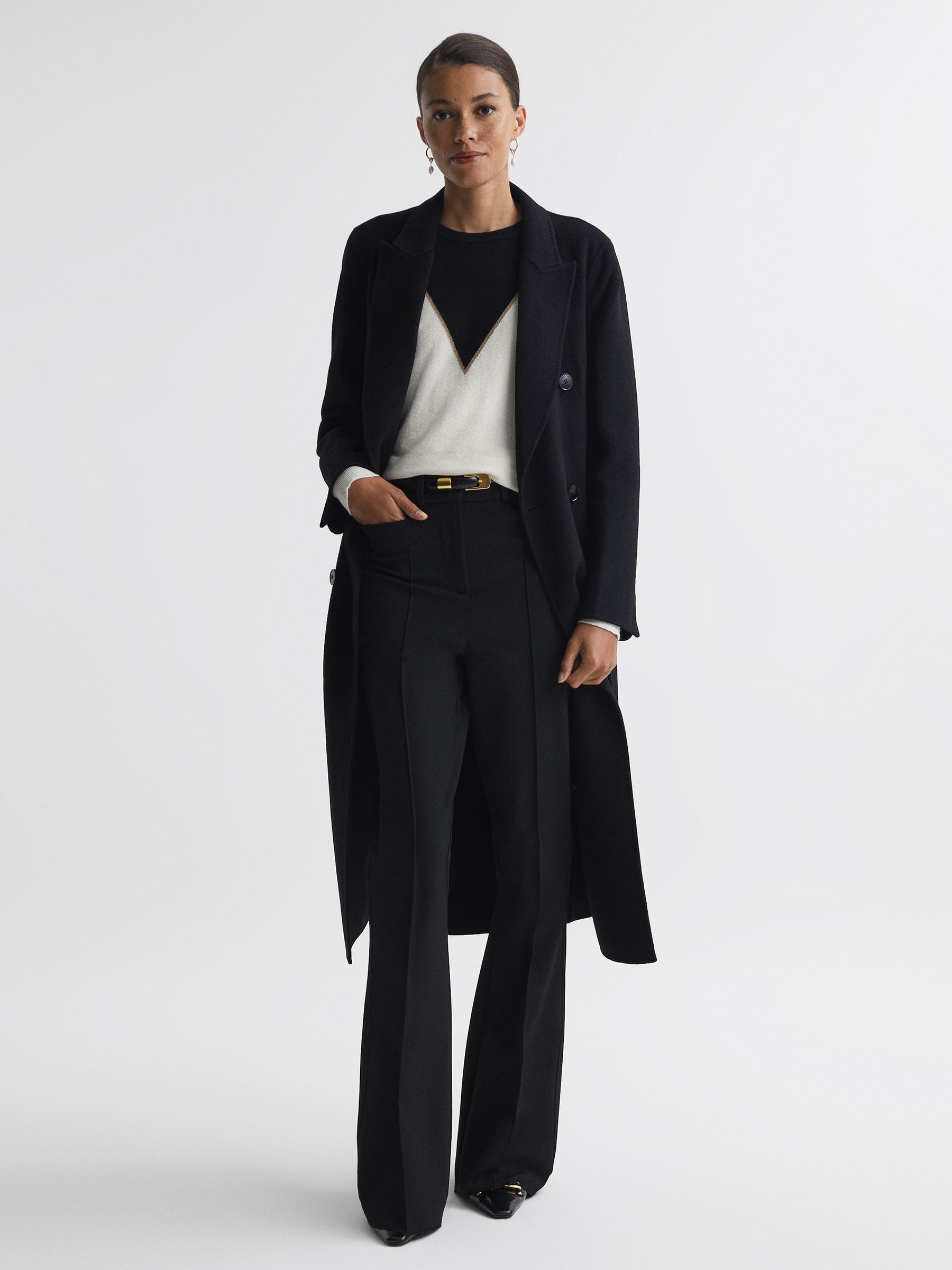 Cashmere-Wool Blend Crew Neck Jumper in Black/Ivory - Image 3 of 5