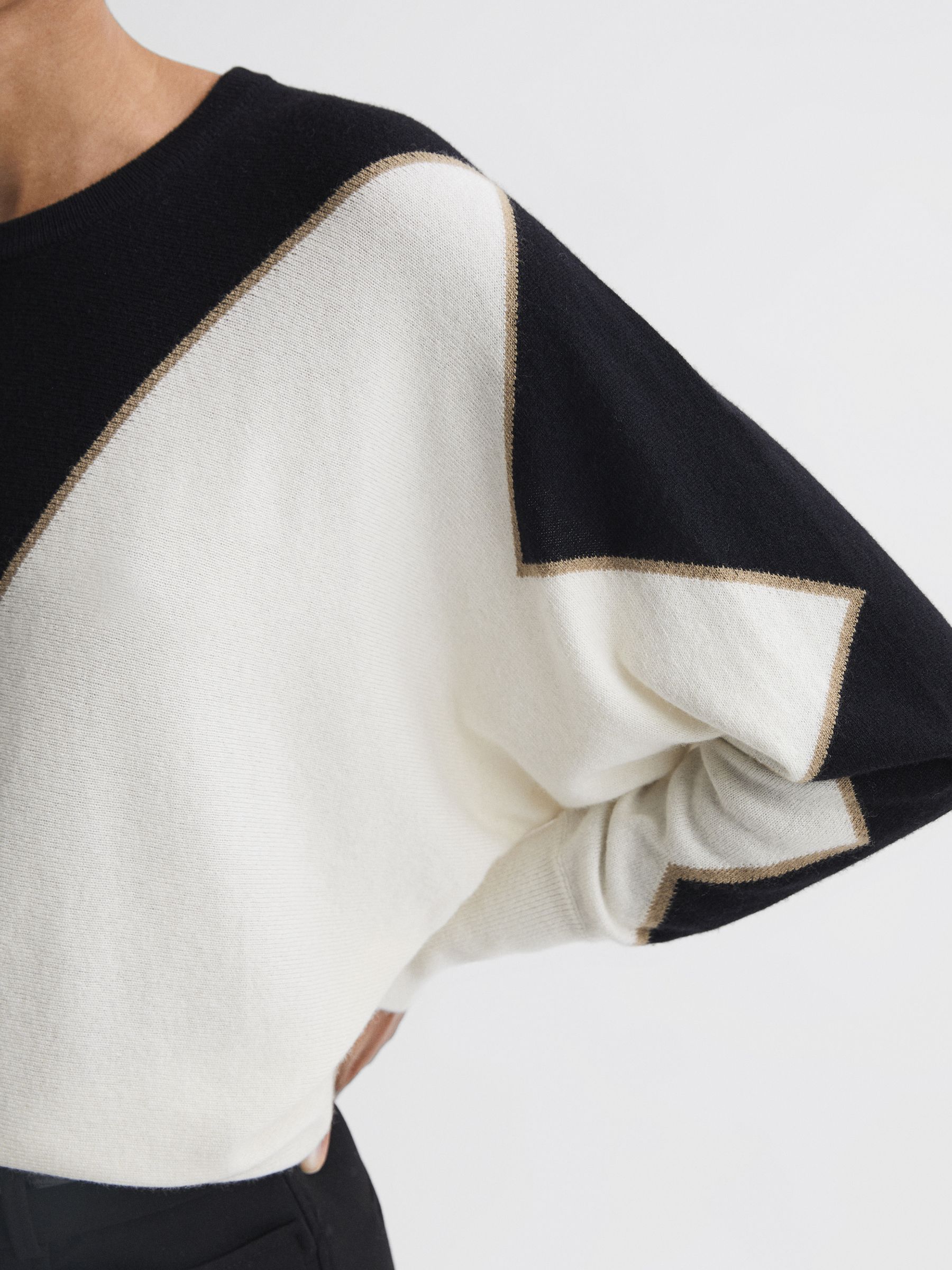 Cashmere-Wool Blend Crew Neck Jumper in Black/Ivory - Image 4 of 5