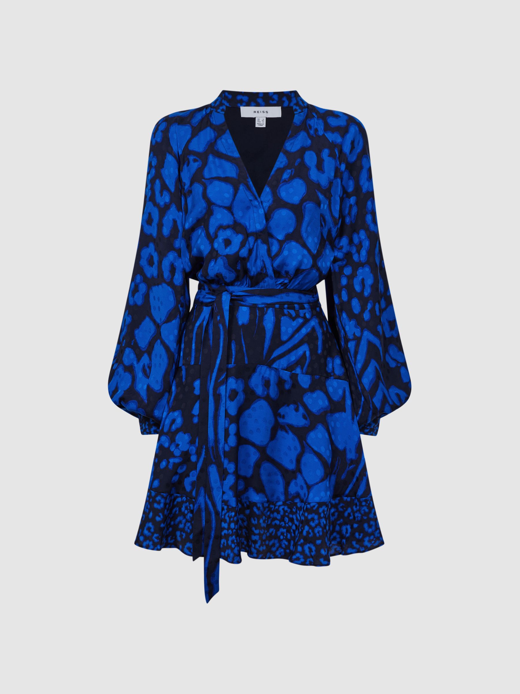 Printed Blouson Sleeve Dress in Blue/Navy - Image 2 of 5