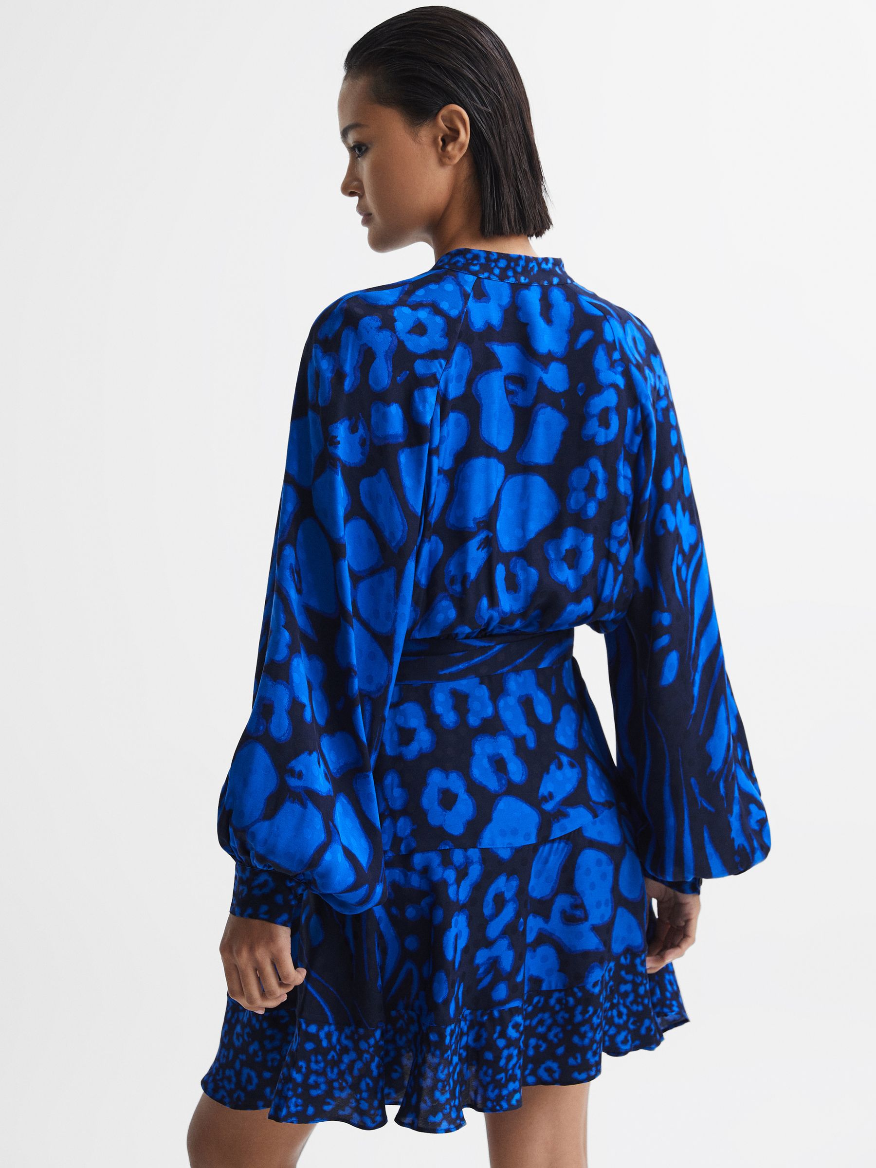 Printed Blouson Sleeve Dress in Blue/Navy - Image 4 of 5