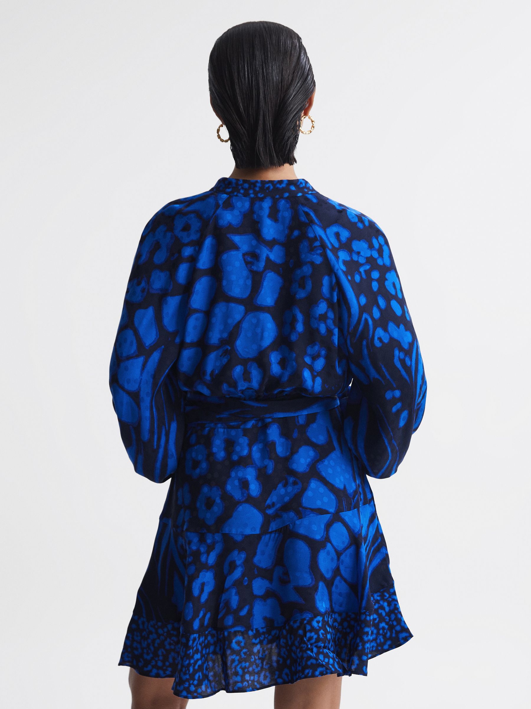 Printed Blouson Sleeve Dress in Blue/Navy - Image 5 of 5