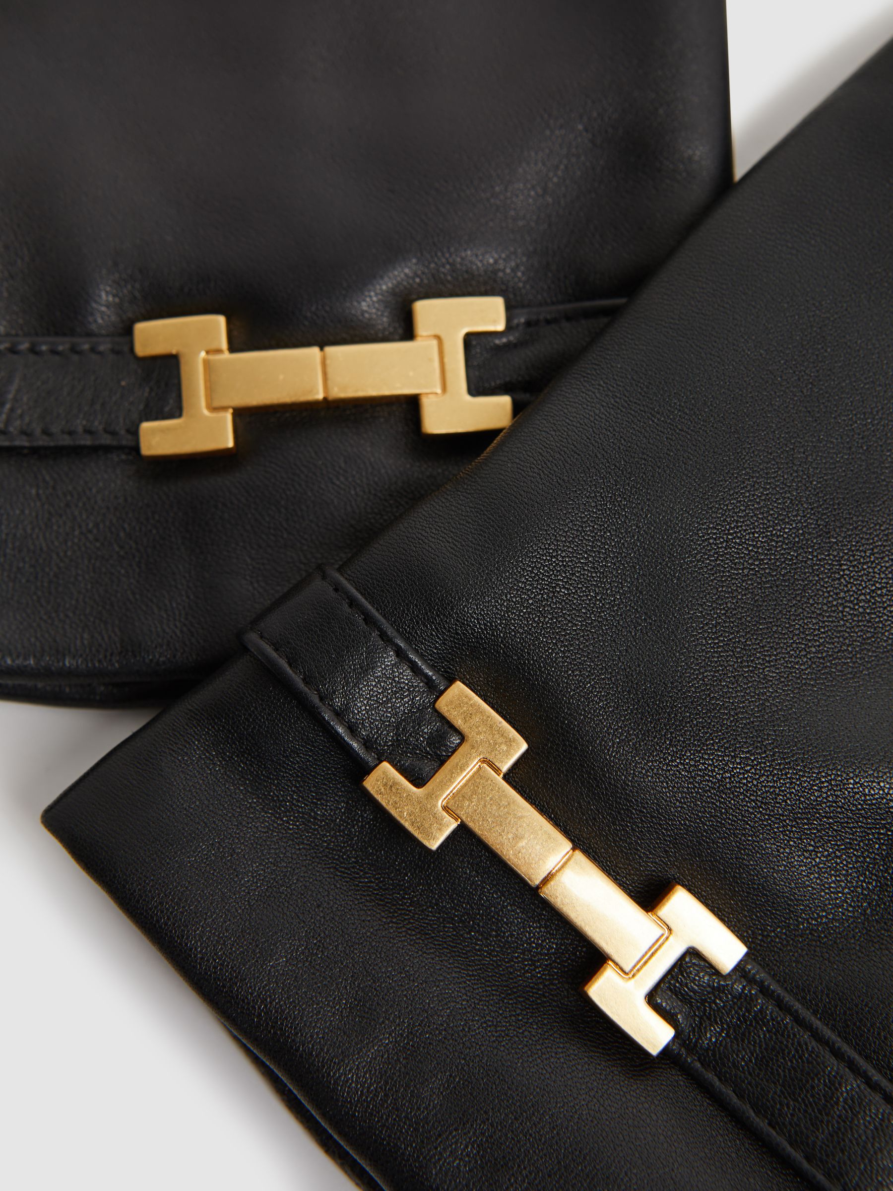 Leather Hardware Gloves in Black - Image 3 of 3