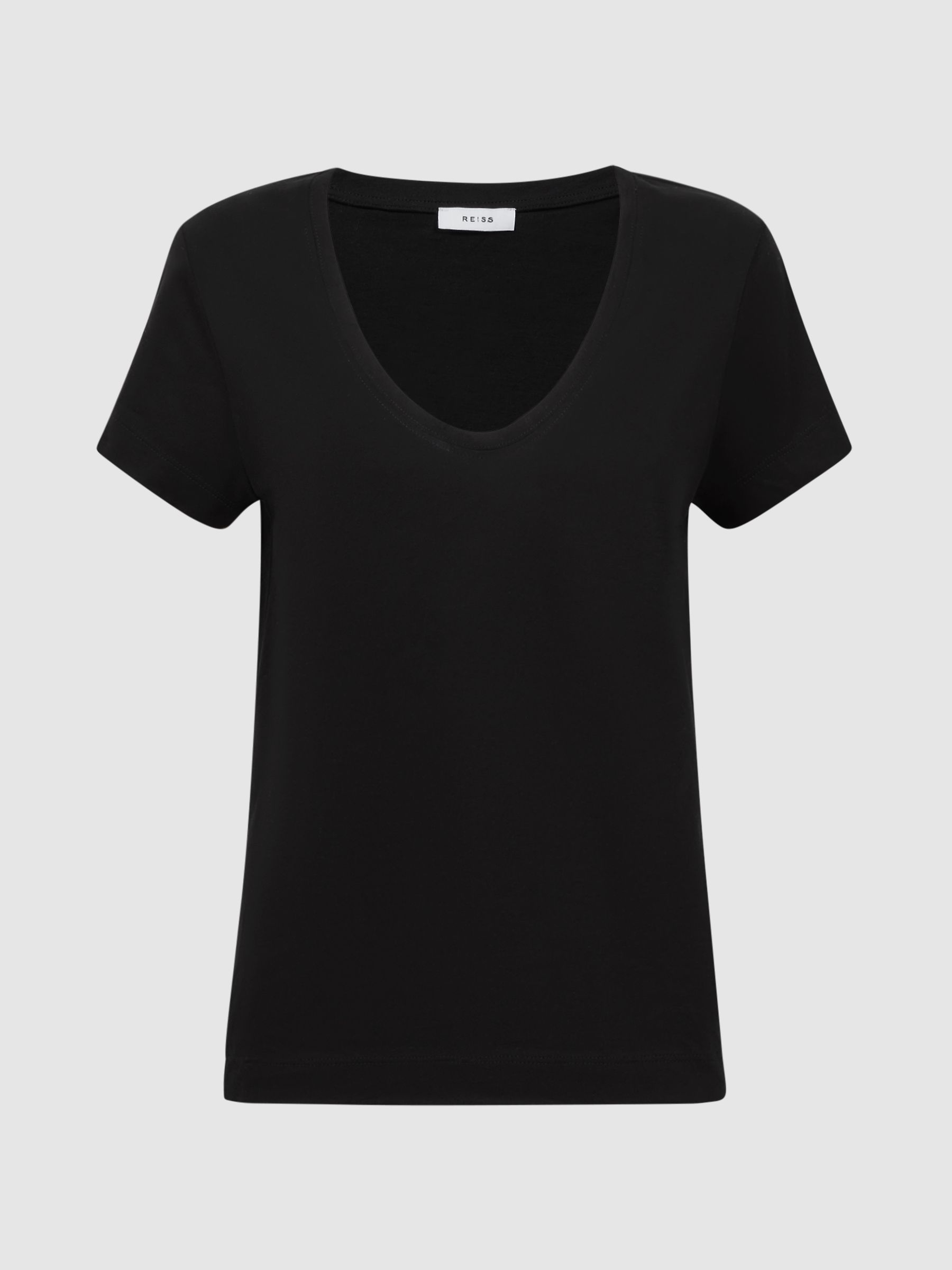 Cotton Scoop Neck T-Shirt in Black - Image 2 of 4