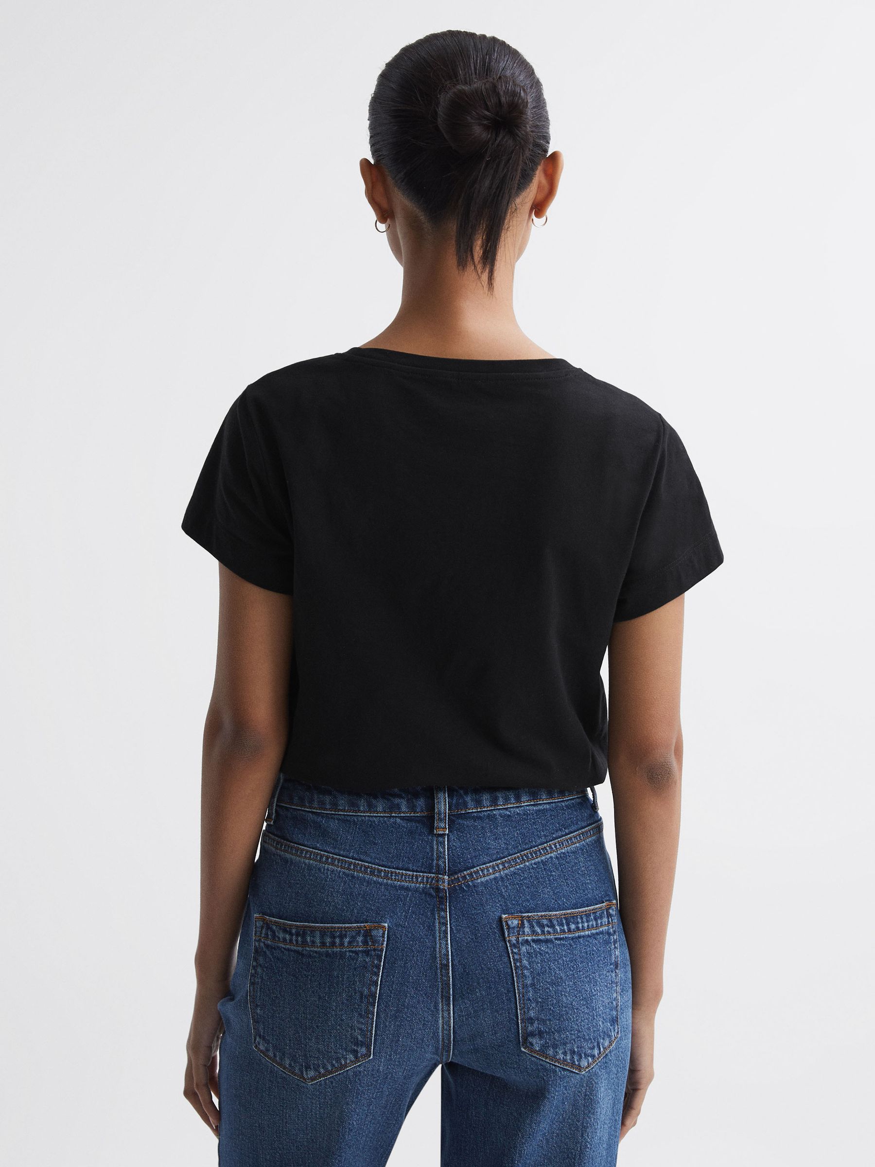Cotton Scoop Neck T-Shirt in Black - Image 4 of 4