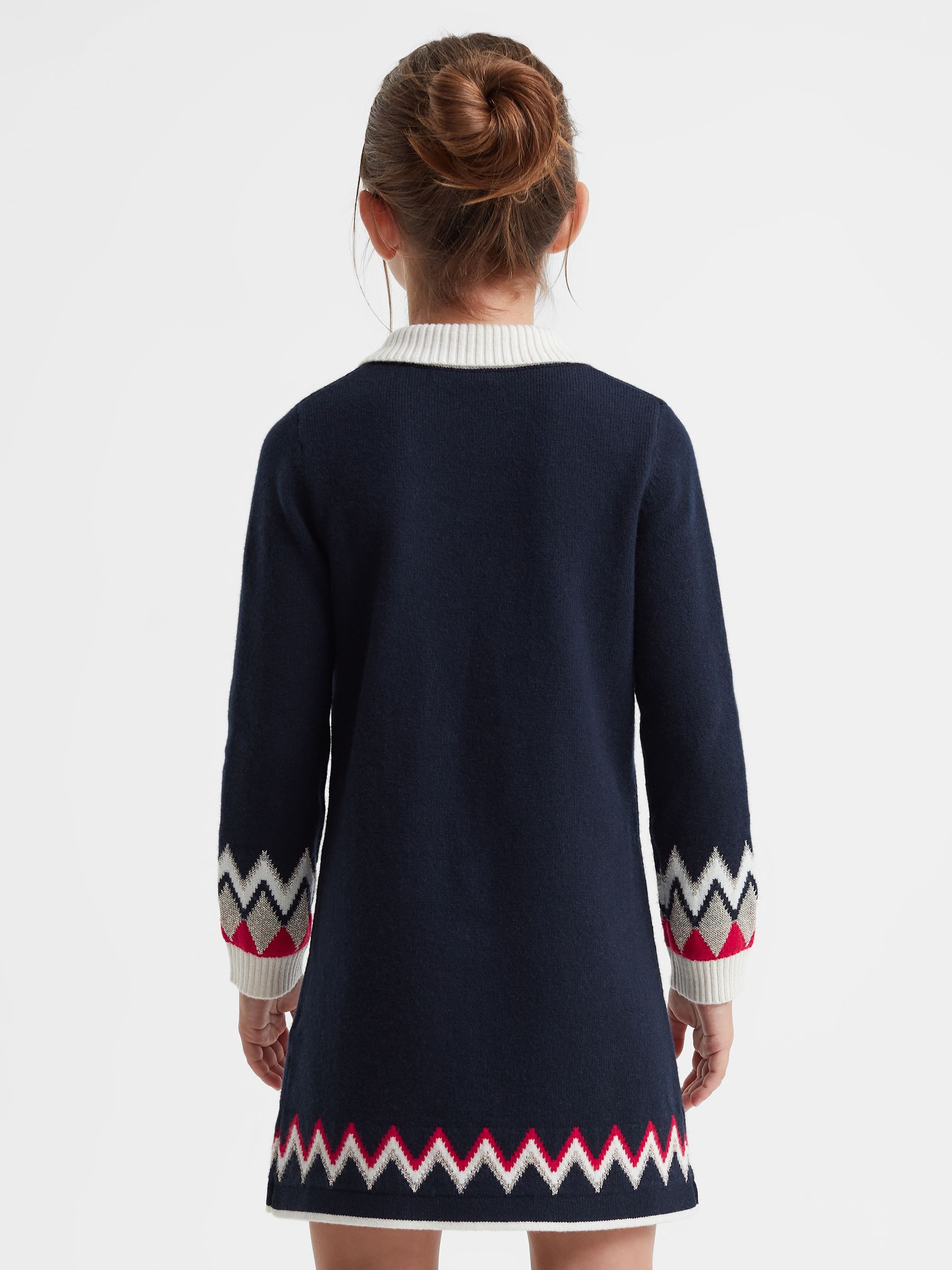 Junior Fairisle Pattern Knitted Dress in Navy - Image 5 of 6