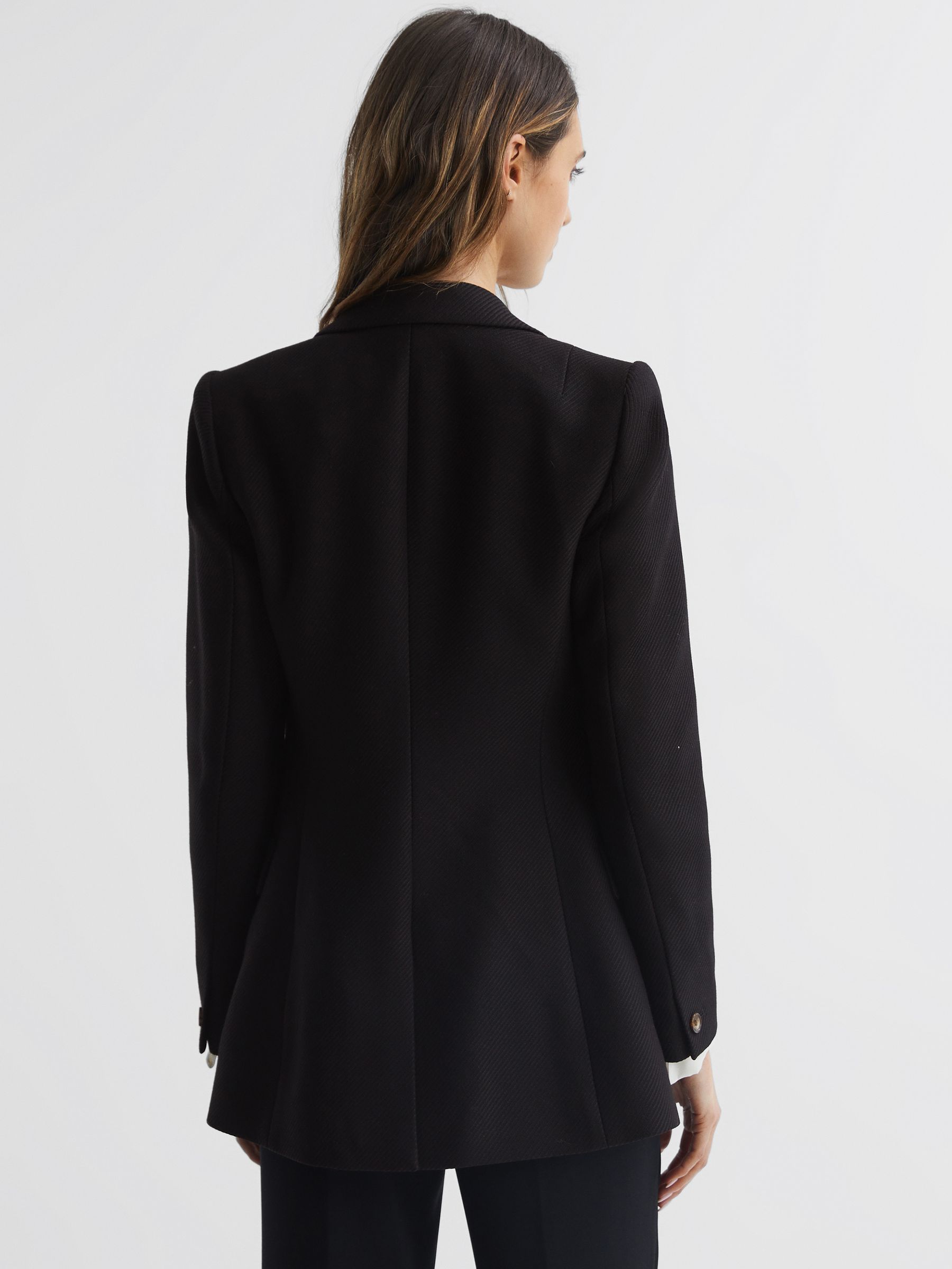 Petite Double Breasted Twill Blazer in Black - Image 5 of 7