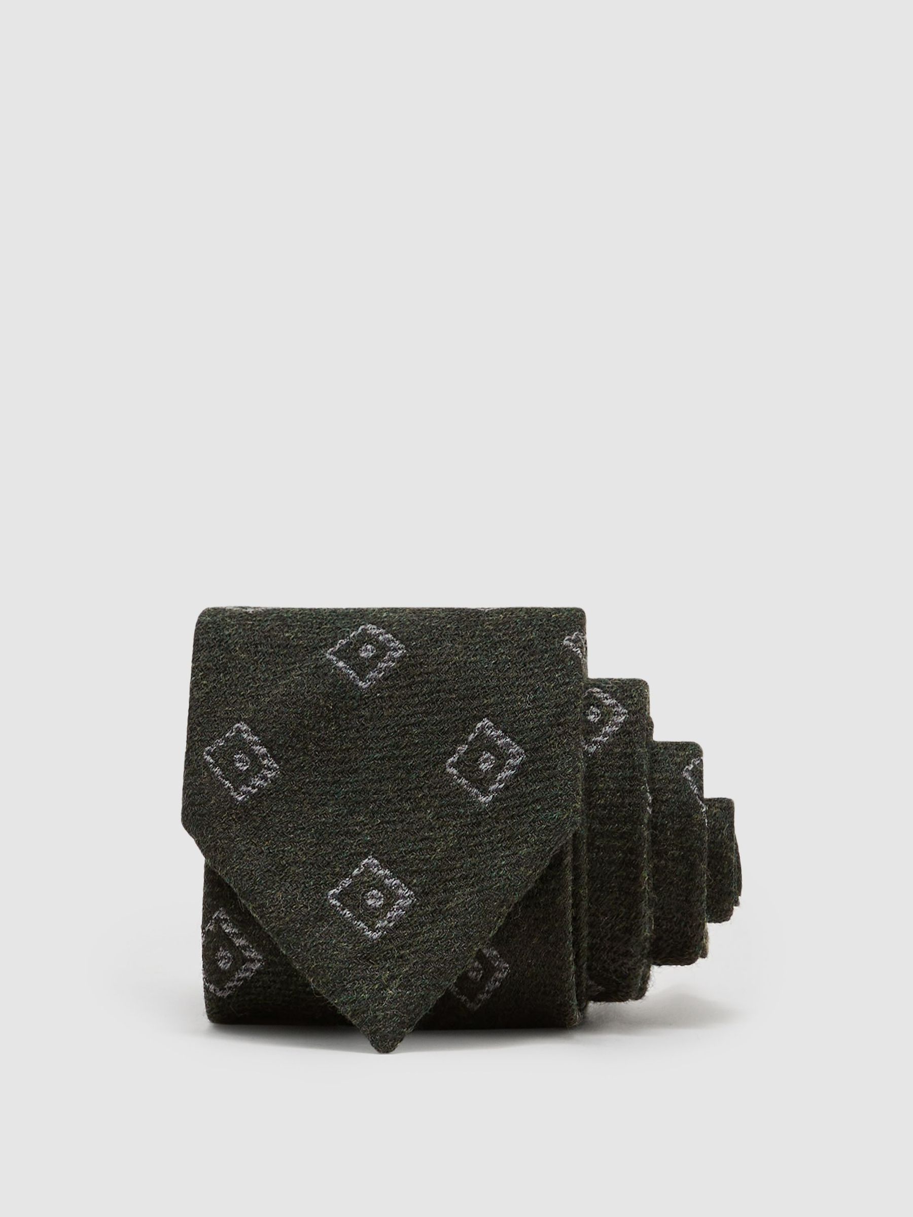 Wool-Silk Diamond-Medallion Unlined Tie in Forest Green - Image 1 of 5