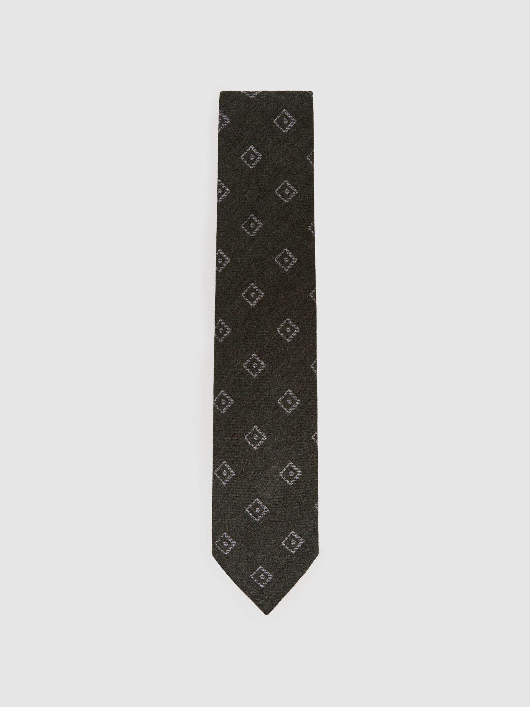Wool-Silk Diamond-Medallion Unlined Tie in Forest Green - Image 2 of 5