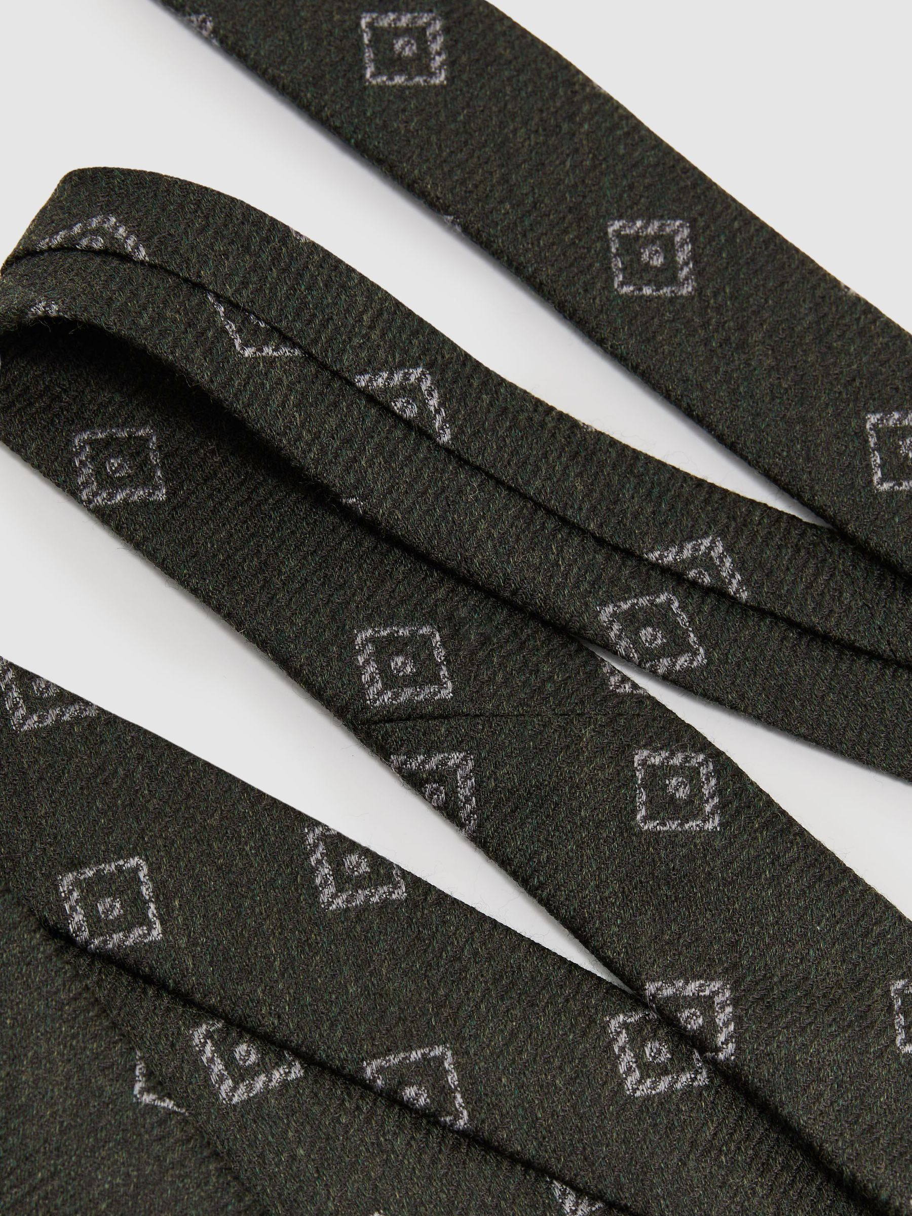 Wool-Silk Diamond-Medallion Unlined Tie in Forest Green - Image 3 of 5