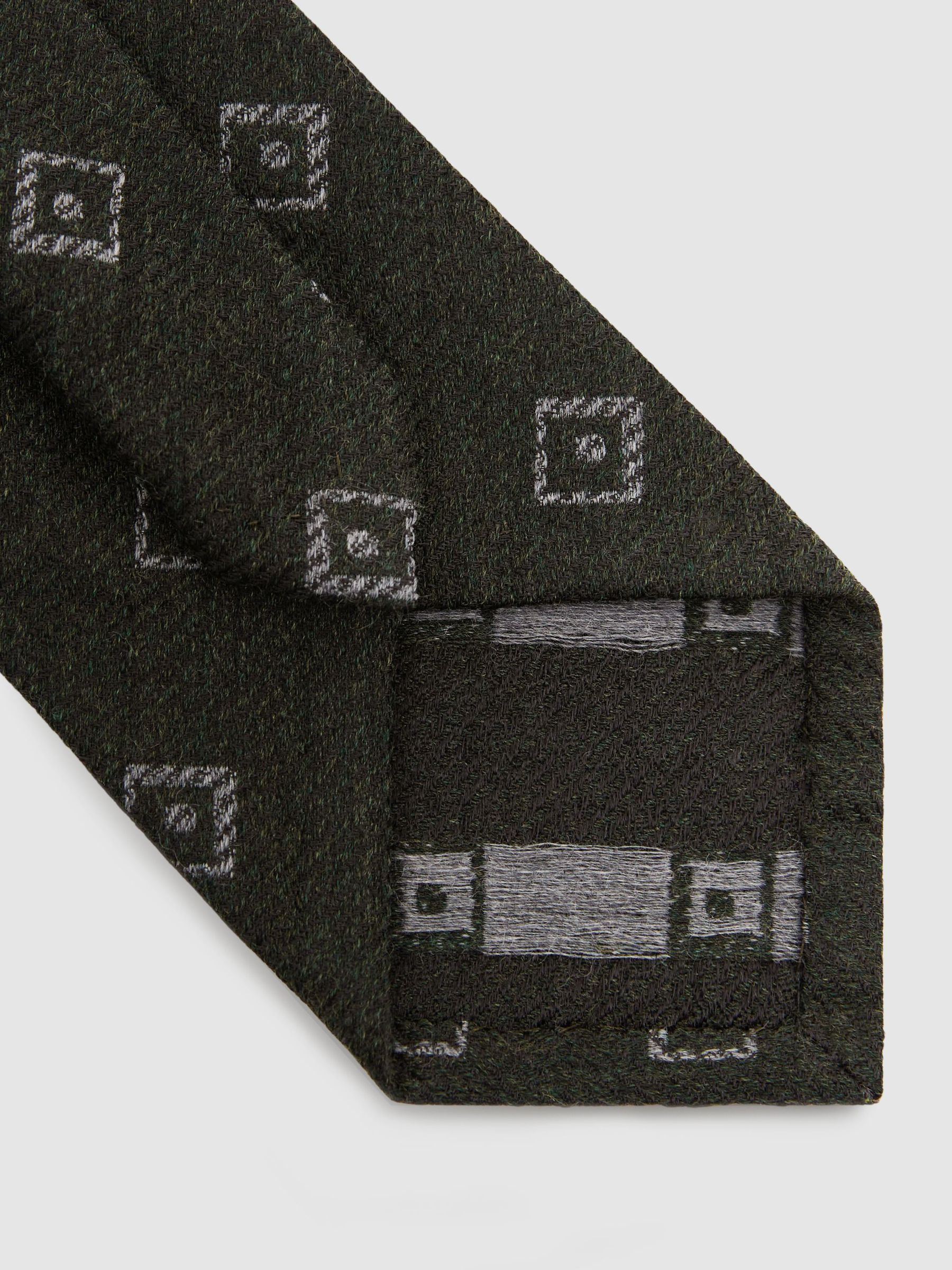 Wool-Silk Diamond-Medallion Unlined Tie in Forest Green - Image 4 of 5