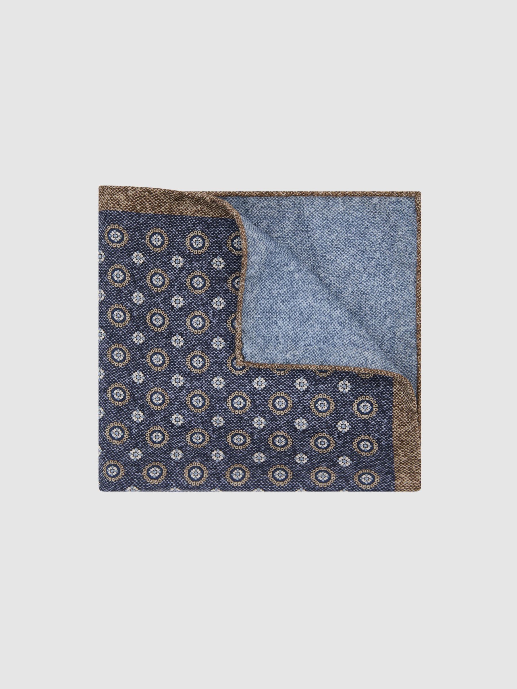 Silk Floral Medallion-Print Pocket Square in Mid Blue - Image 1 of 4