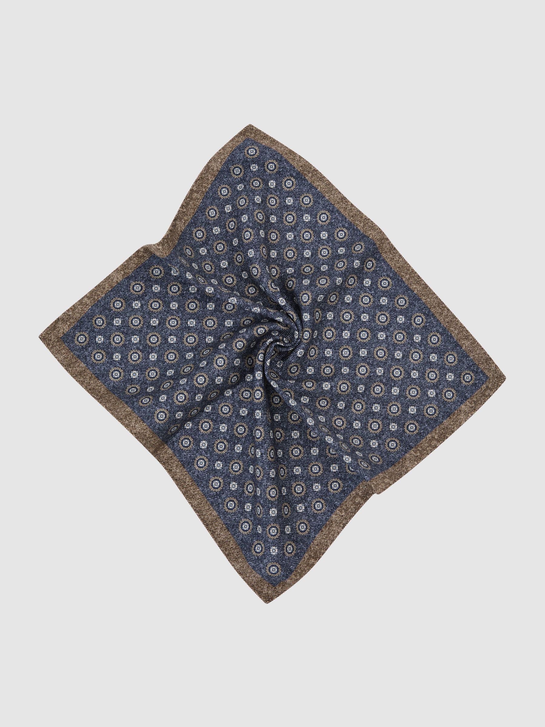 Silk Floral Medallion-Print Pocket Square in Mid Blue - Image 2 of 4