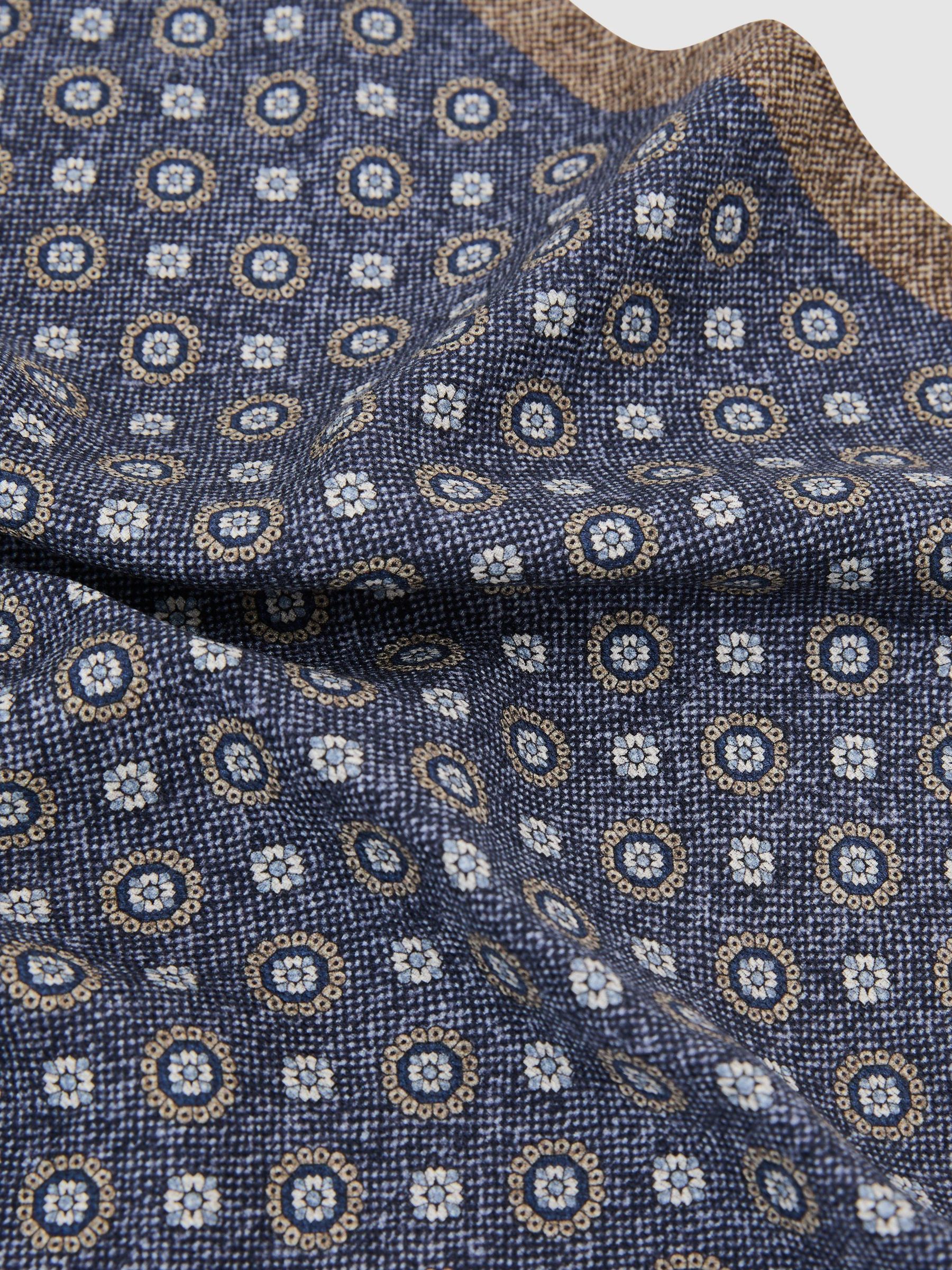 Silk Floral Medallion-Print Pocket Square in Mid Blue - Image 3 of 4