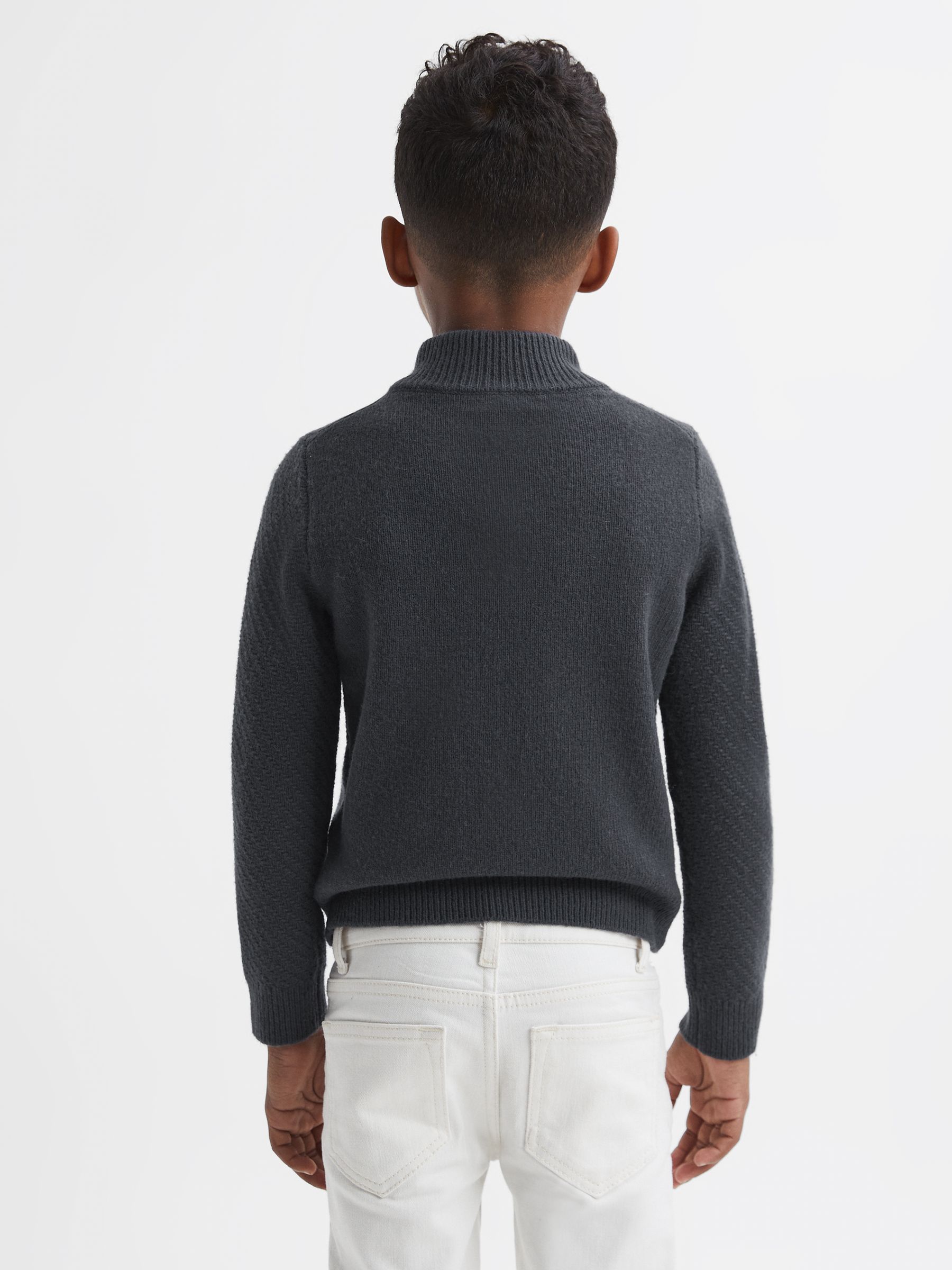 3-9 yrs Slim Fit Knitted Half-Zip Funnel Neck Jumper in Anthracite Grey - Image 4 of 5