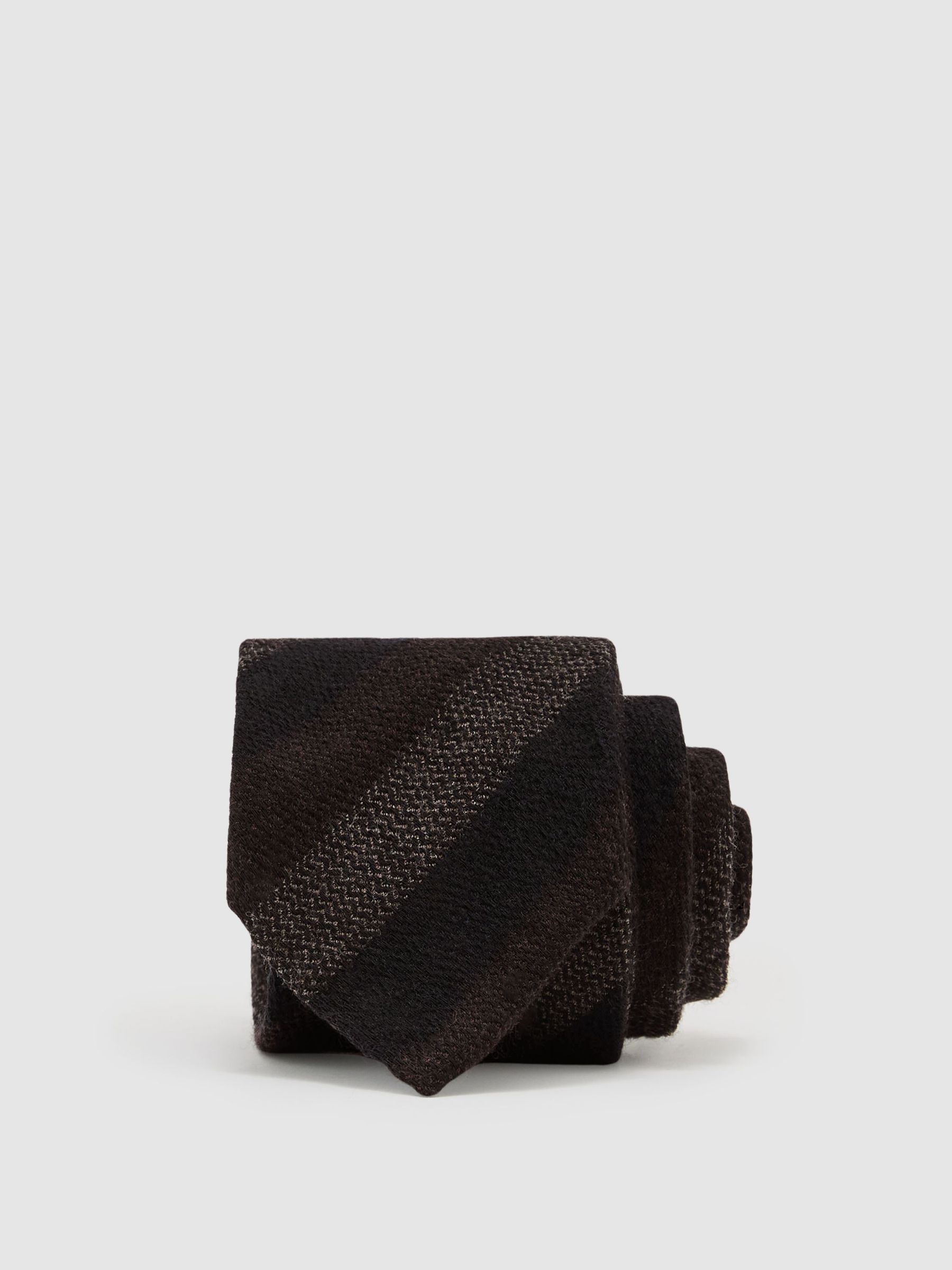 Wool Striped Unlined Tie in Brown/Navy/Grey - Image 1 of 5