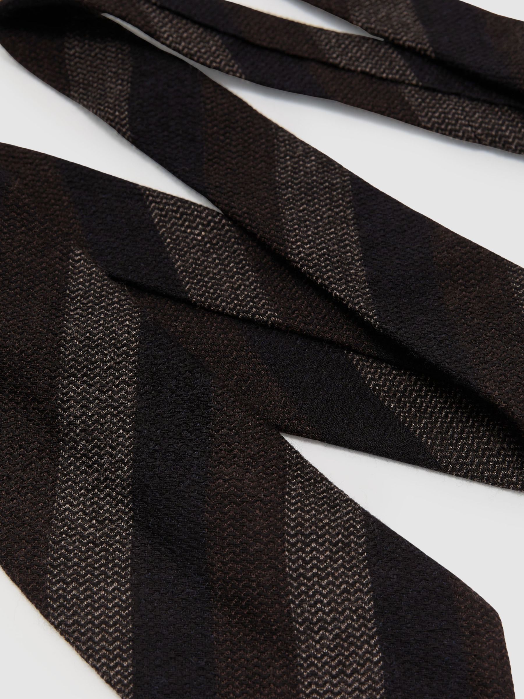 Wool Striped Unlined Tie in Brown/Navy/Grey - Image 3 of 5