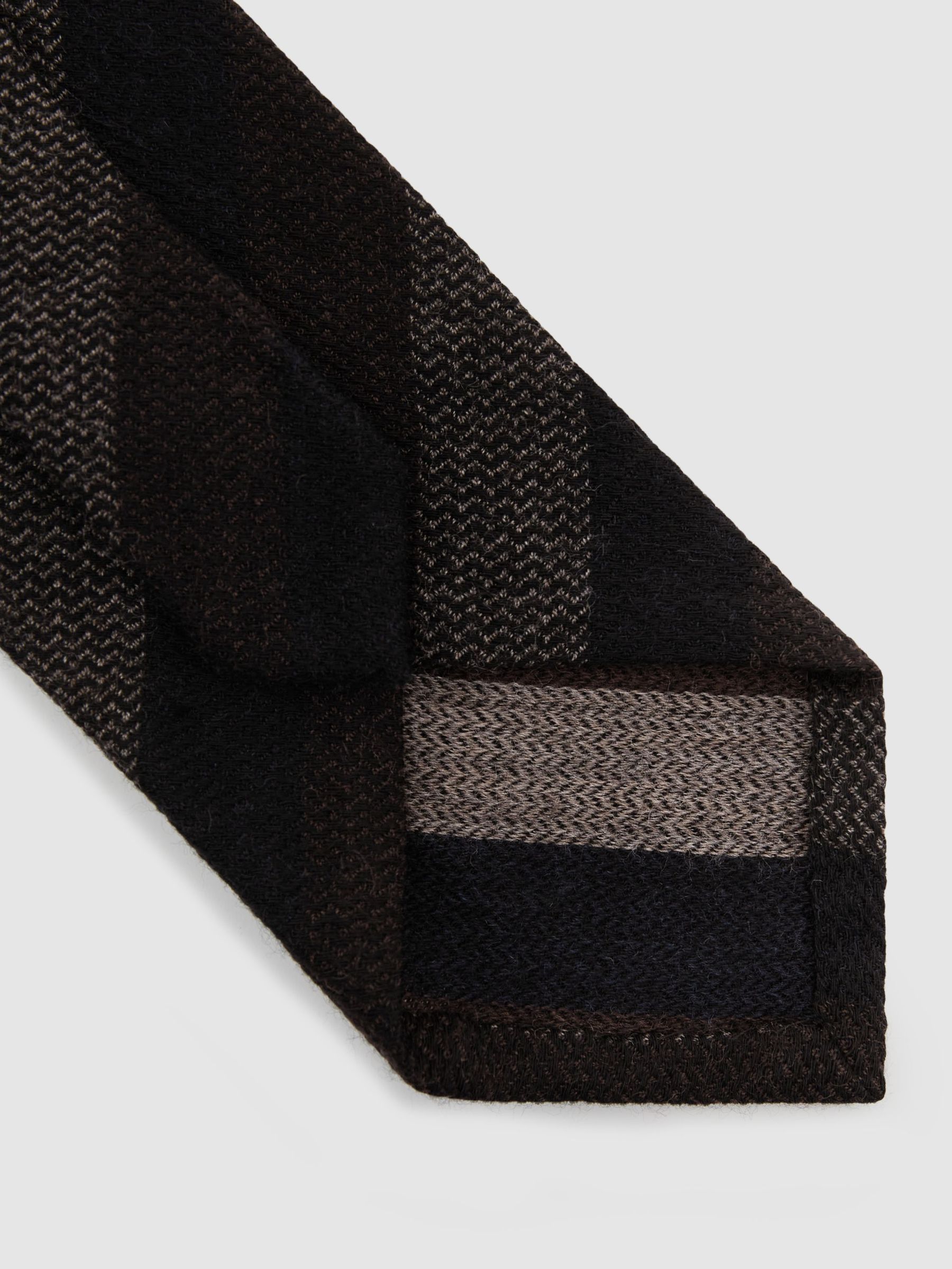 Wool Striped Unlined Tie in Brown/Navy/Grey - Image 4 of 5
