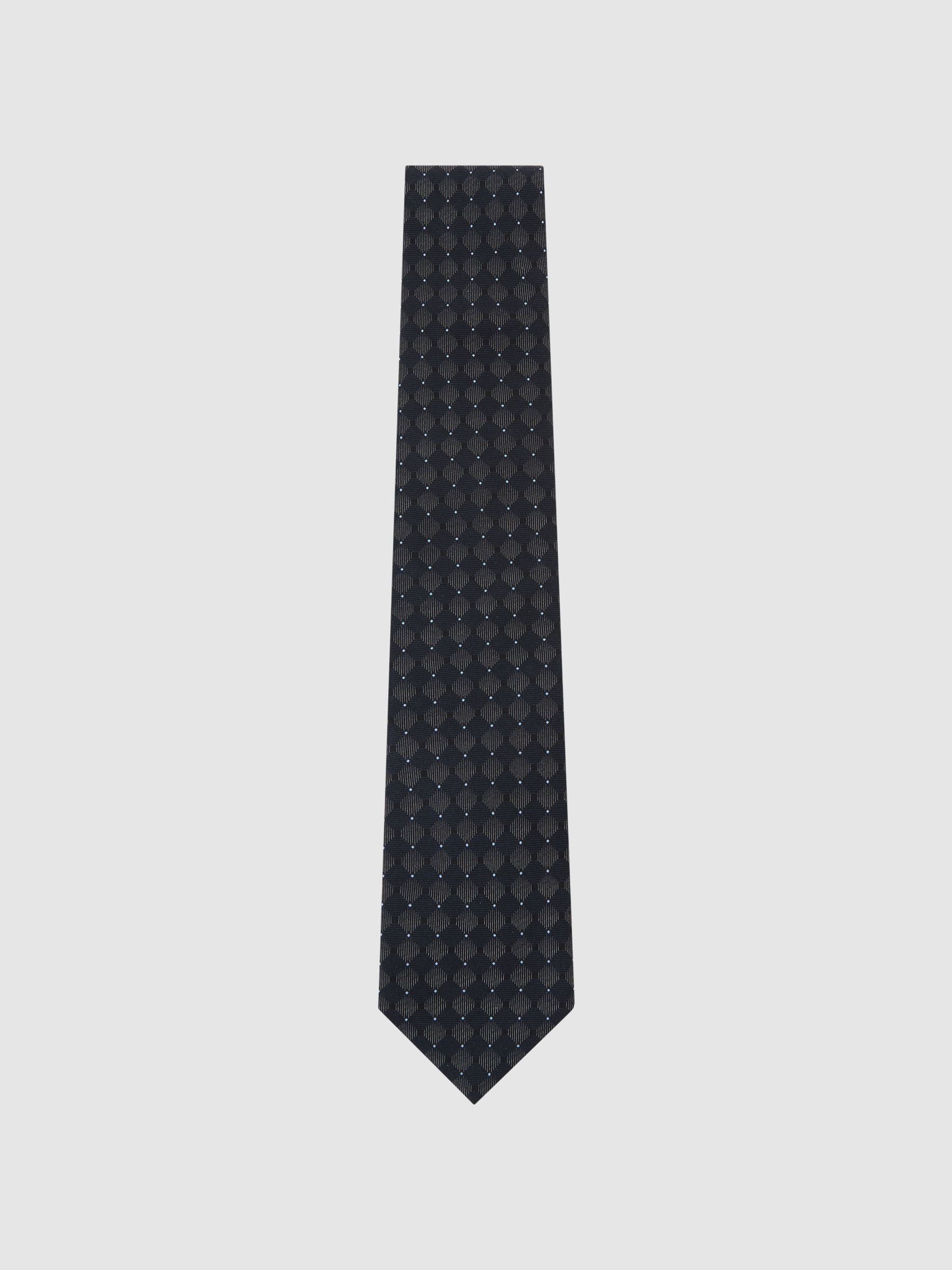 Silk-Blend Woven Tonal Diamond Tie in Navy - Image 1 of 5 Silk-Blend Woven Tonal Diamond Tie in Navy - Image 1 of 5