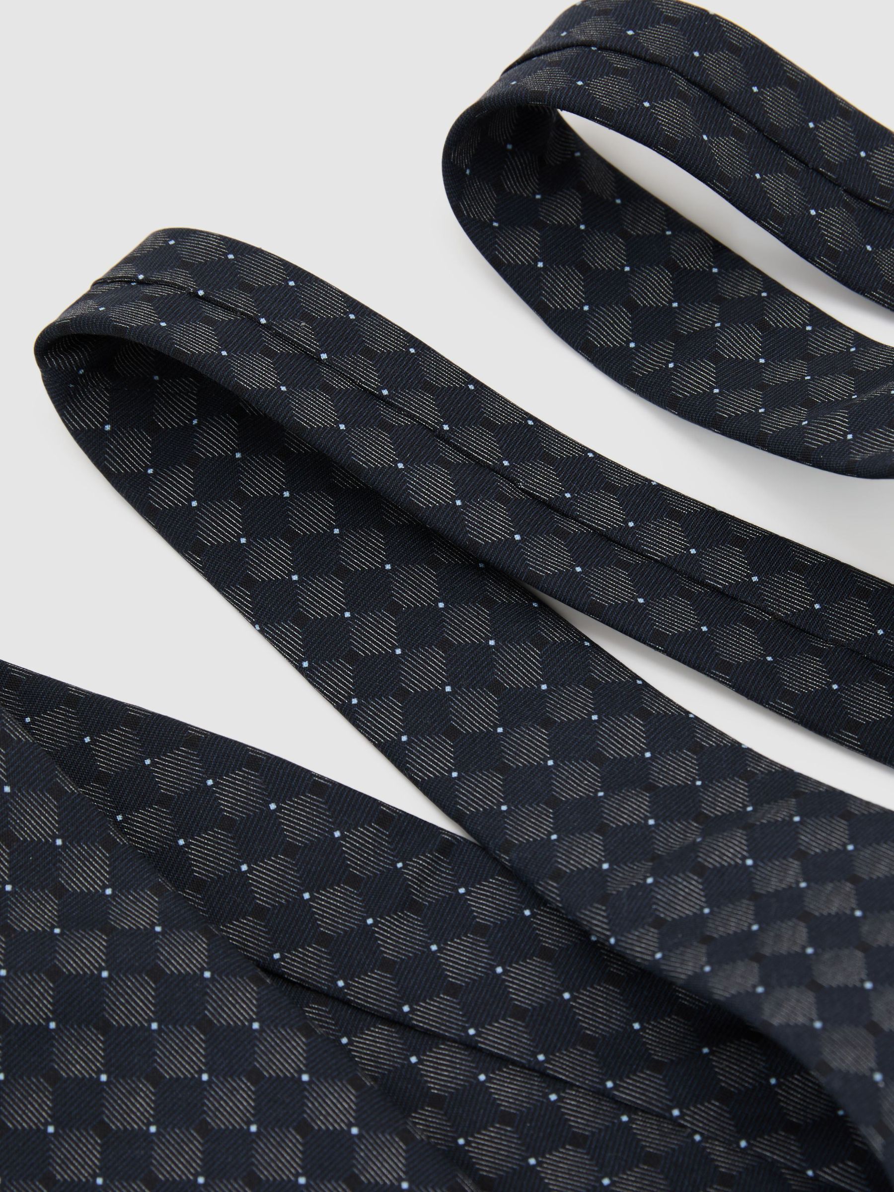 Silk-Blend Woven Tonal Diamond Tie in Navy - Image 3 of 5