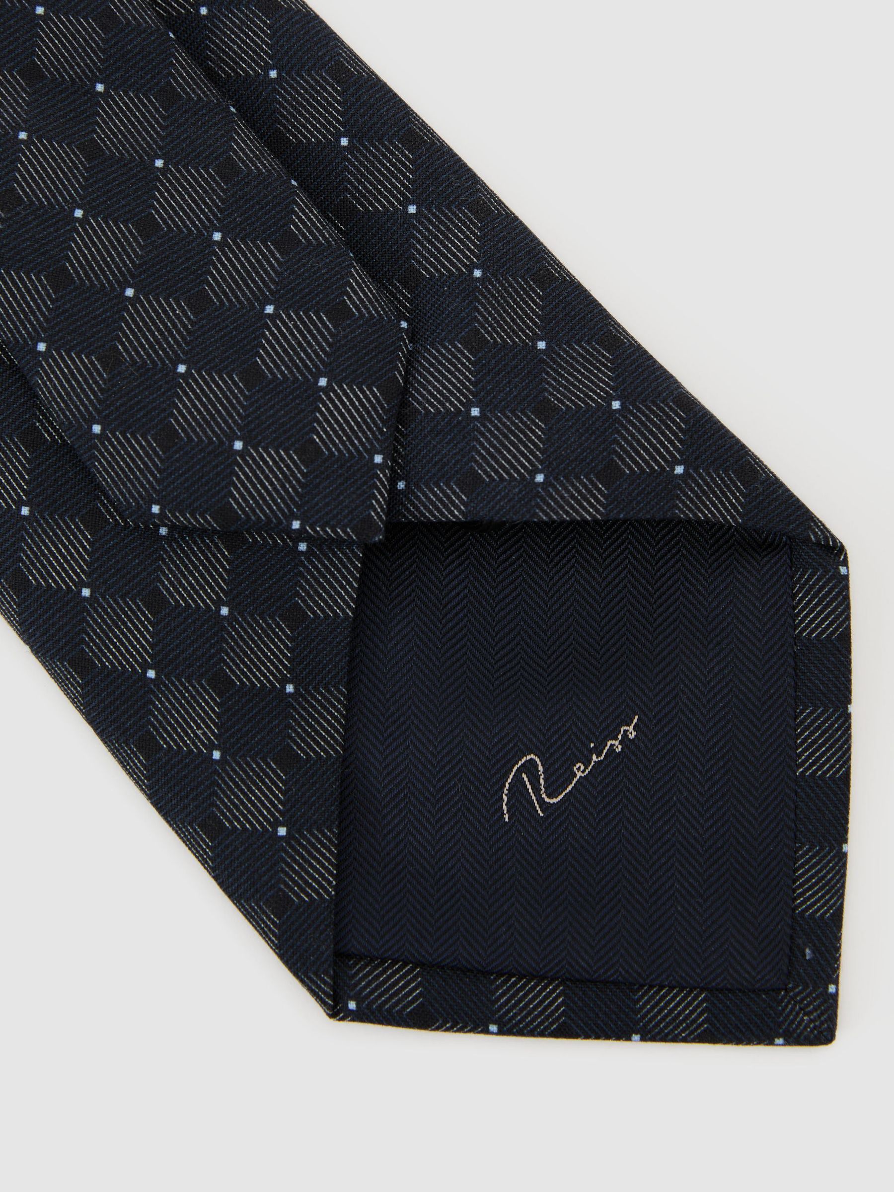 Silk-Blend Woven Tonal Diamond Tie in Navy - Image 4 of 5