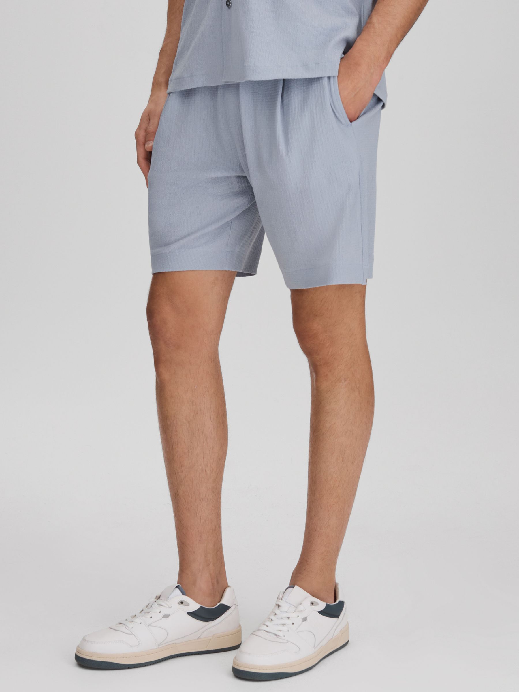 Textured Drawstring Shorts in Porcelain Blue - Image 1 of 6