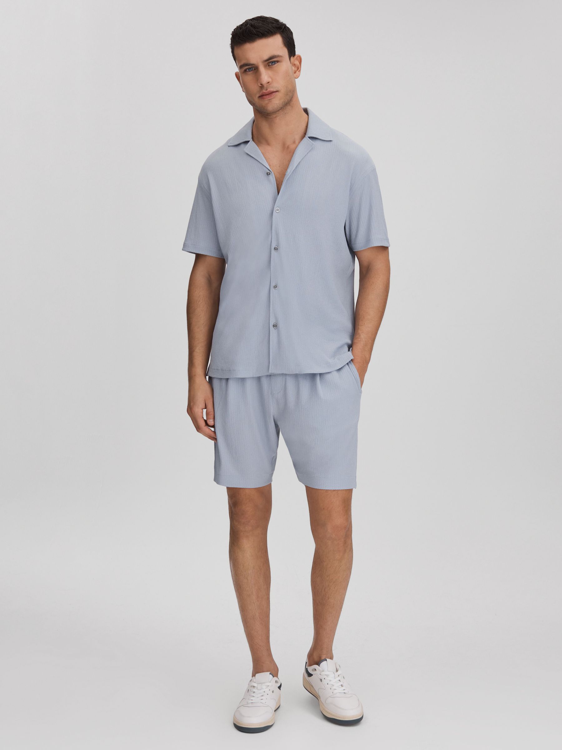 Textured Drawstring Shorts in Porcelain Blue - Image 3 of 6