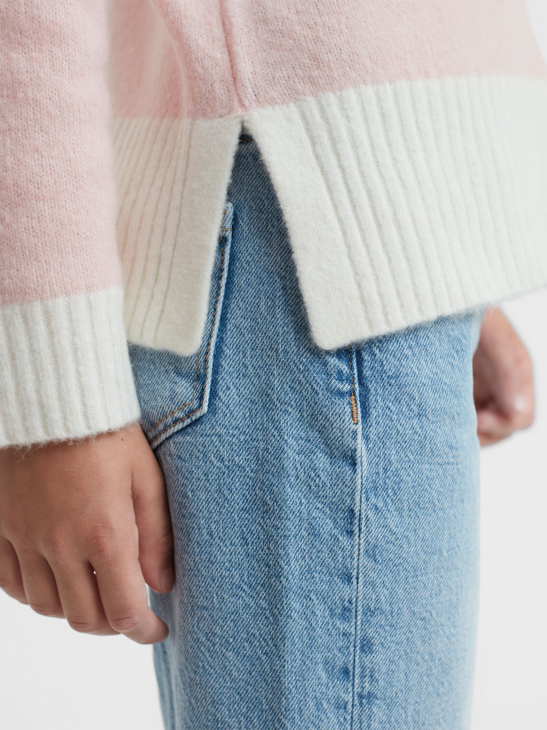 9-14 yrs Knitted Colourblock Roll Neck Jumper in Ivory - Image 4 of 6