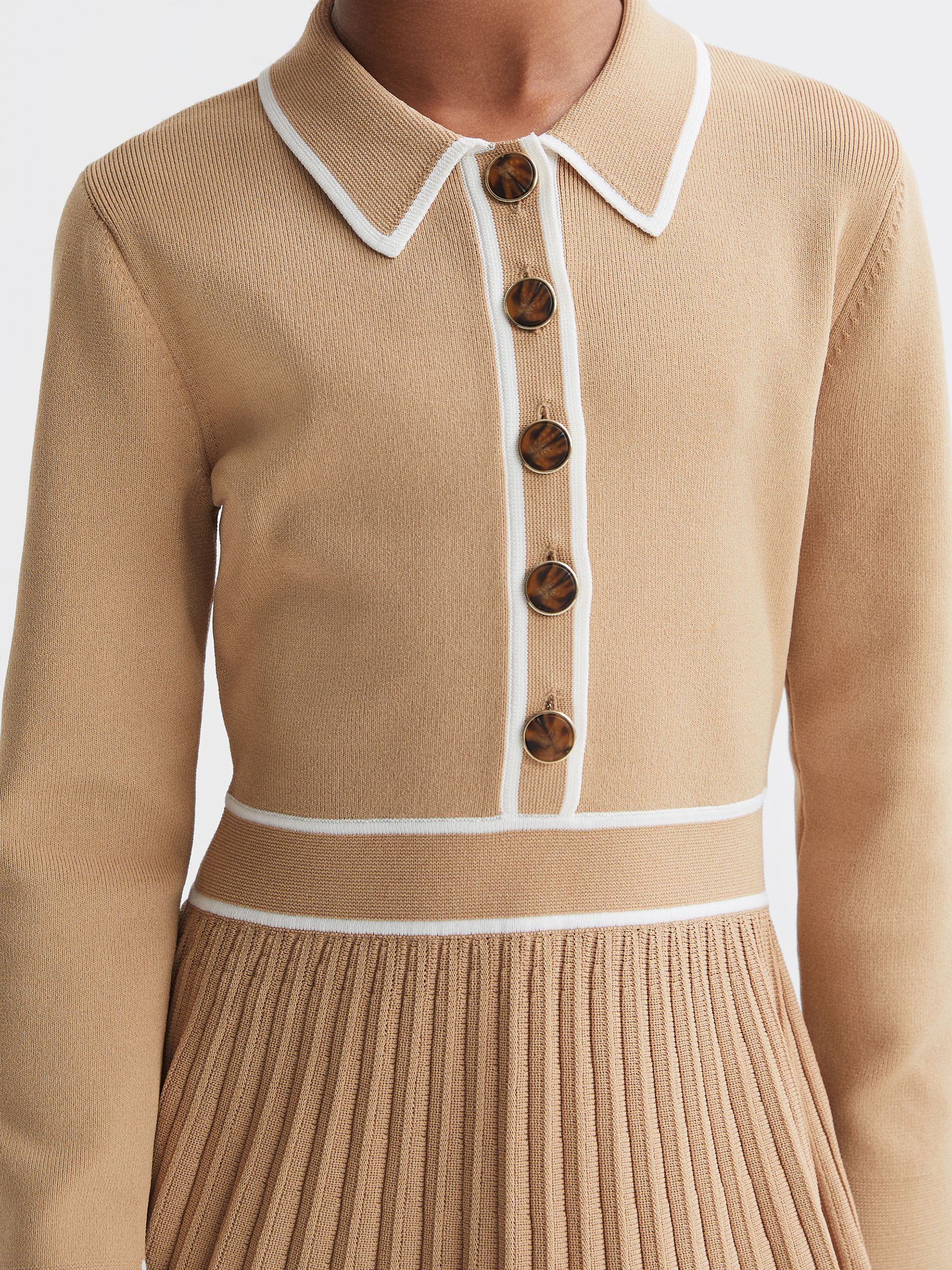 4-9 yrs Knitted Polo Skater Dress in Camel - Image 4 of 6