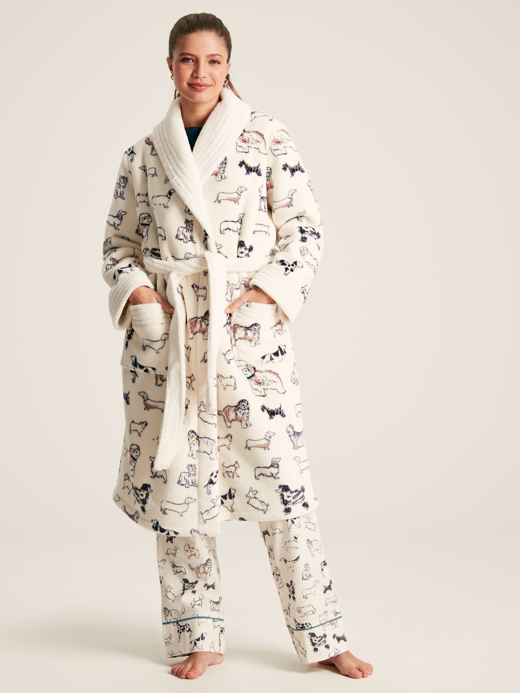 Matilda Cream Fleece Lined Striped Dressing Gown - Image 1 of 9