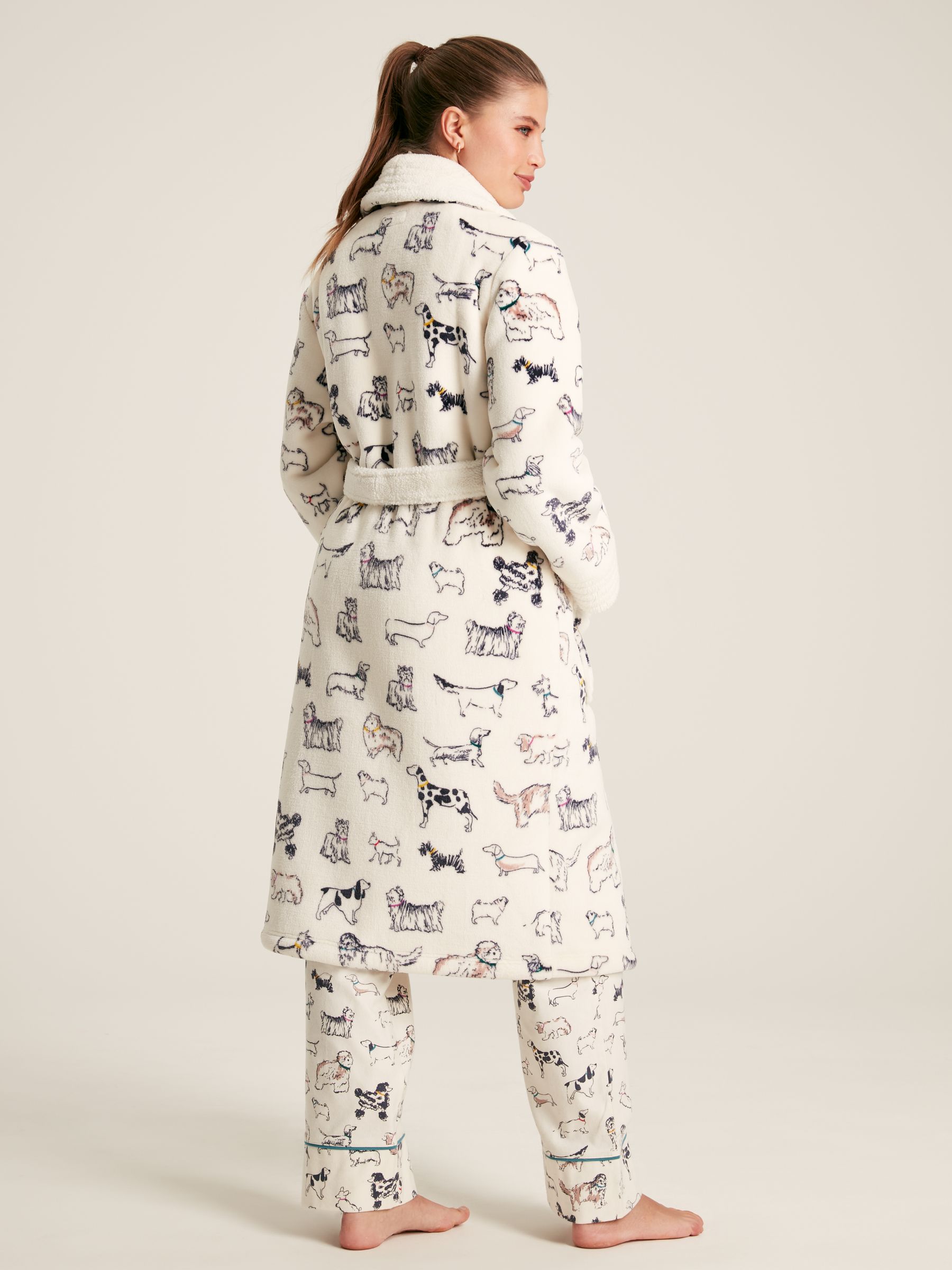 Matilda Cream Fleece Lined Striped Dressing Gown - Image 4 of 9