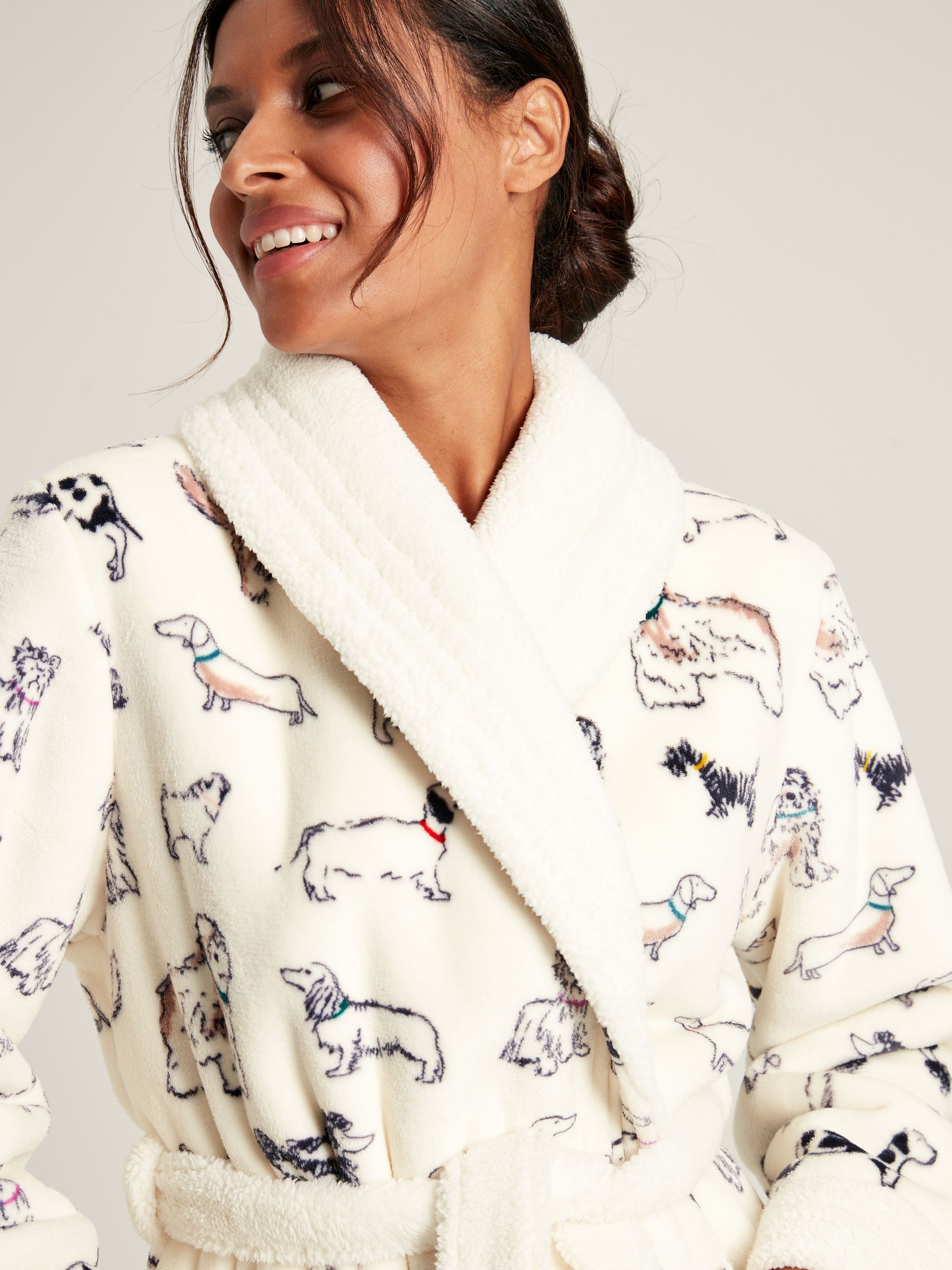 Matilda Cream Fleece Lined Striped Dressing Gown - Image 6 of 9