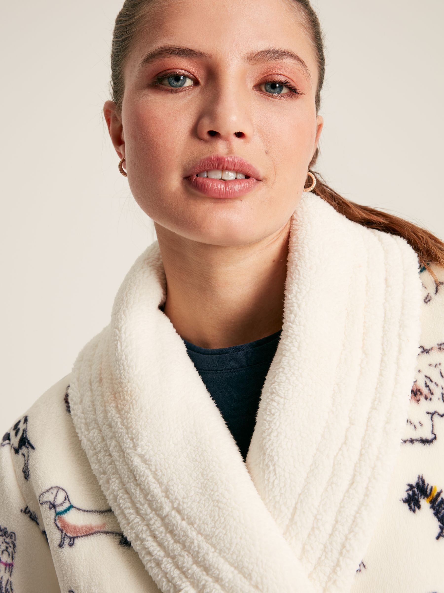 Matilda Cream Fleece Lined Striped Dressing Gown - Image 7 of 9