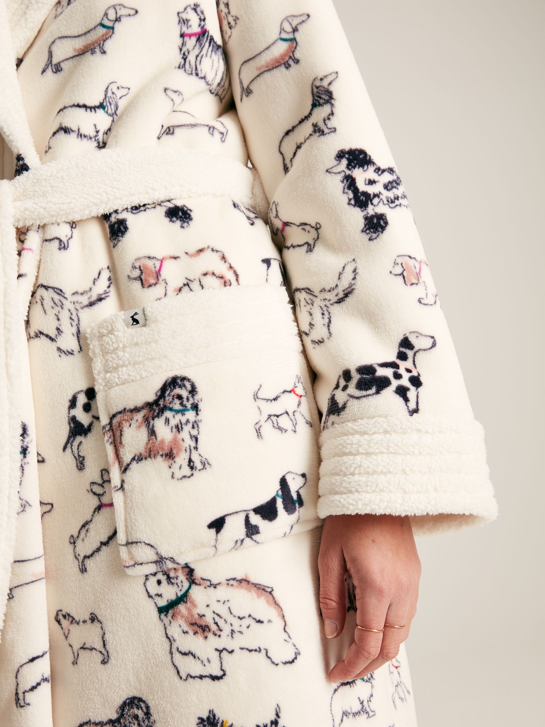 Matilda Cream Fleece Lined Striped Dressing Gown - Image 8 of 9