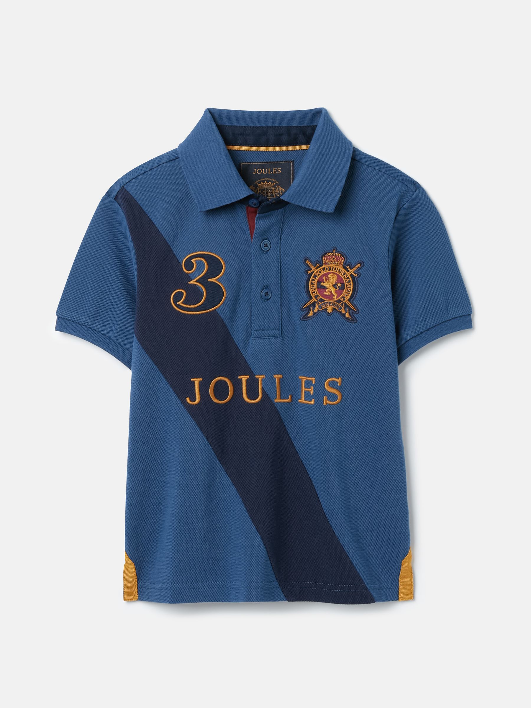 Harry Blue Embroidered Pique Cotton Polo Shirt - Image 1 of 6