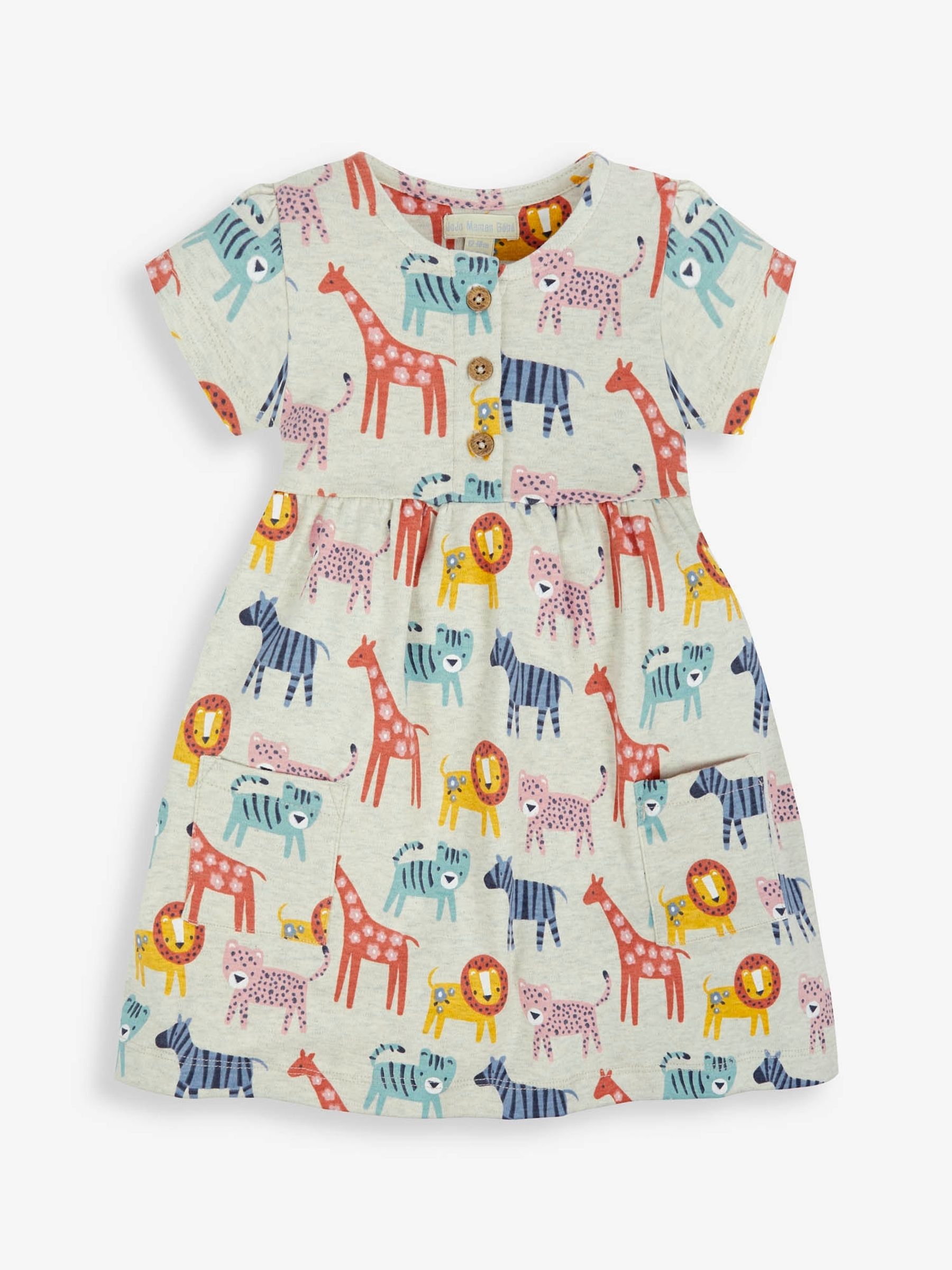 Natural Safari Print With Pet In Pocket Button Front Dress - Image 1 of 3