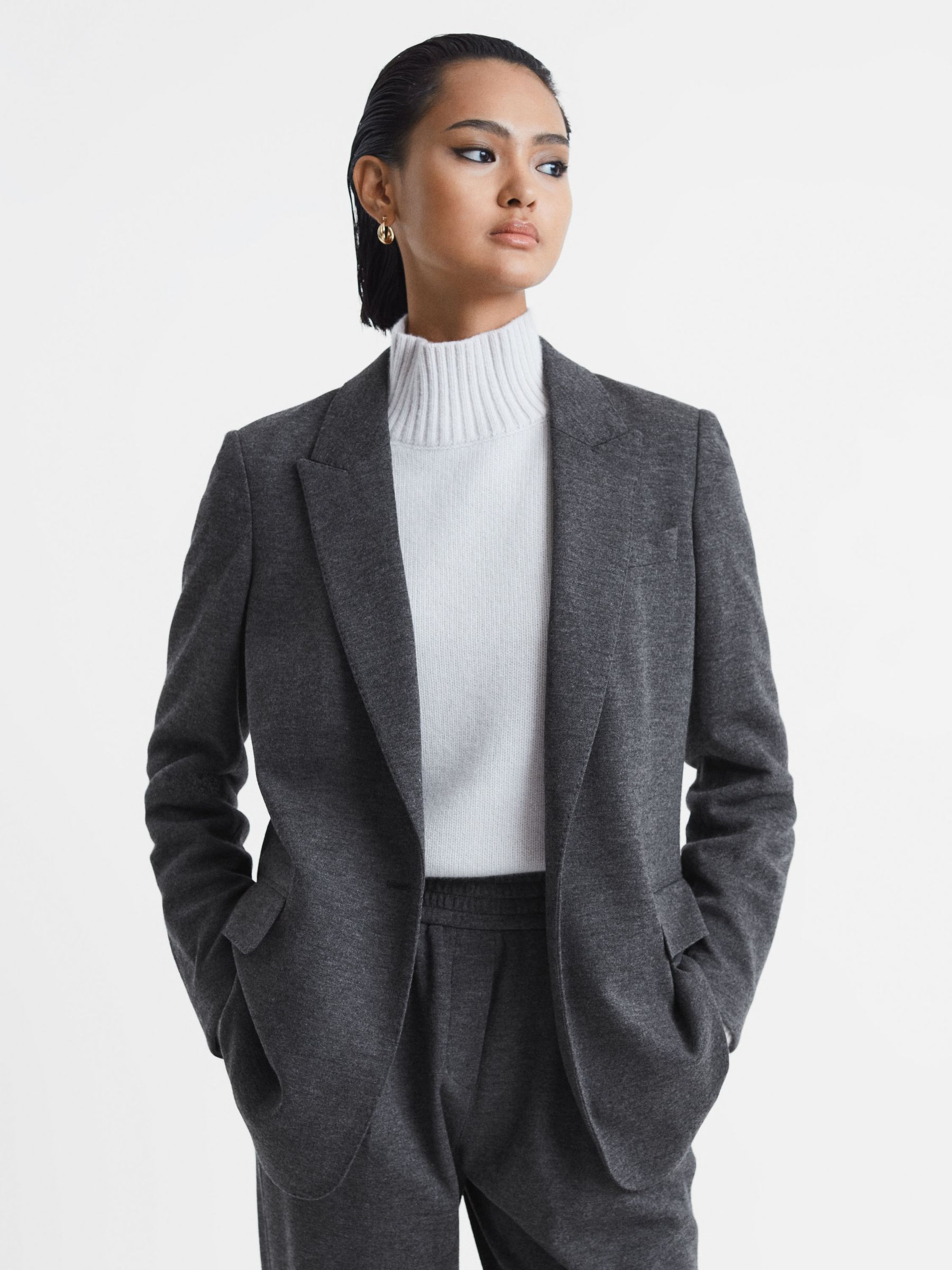 Wool Single Breasted Blazer in Charcoal - Image 5 of 7