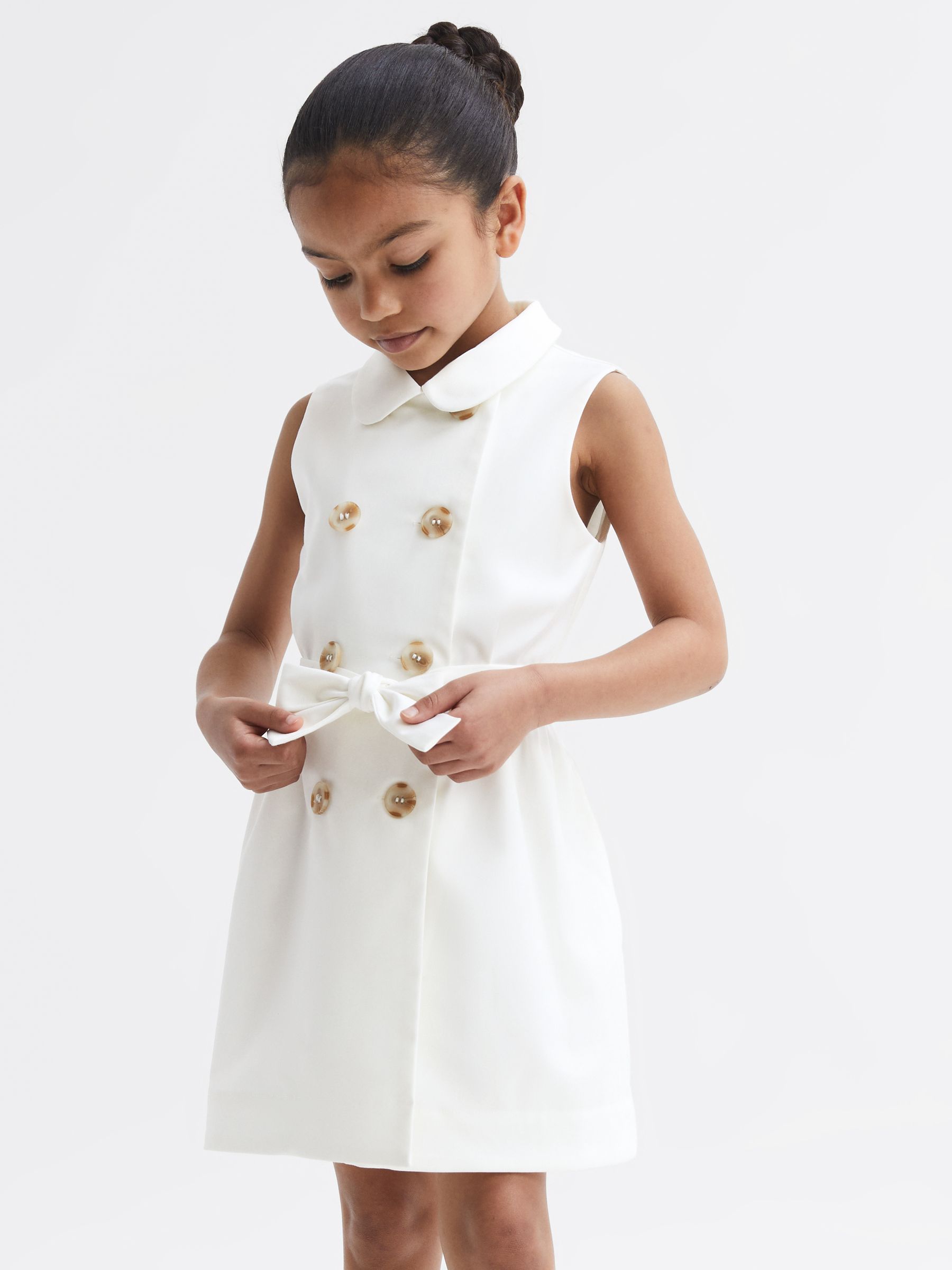 Junior Sleeveless Belted Dress in White - Image 1 of 8