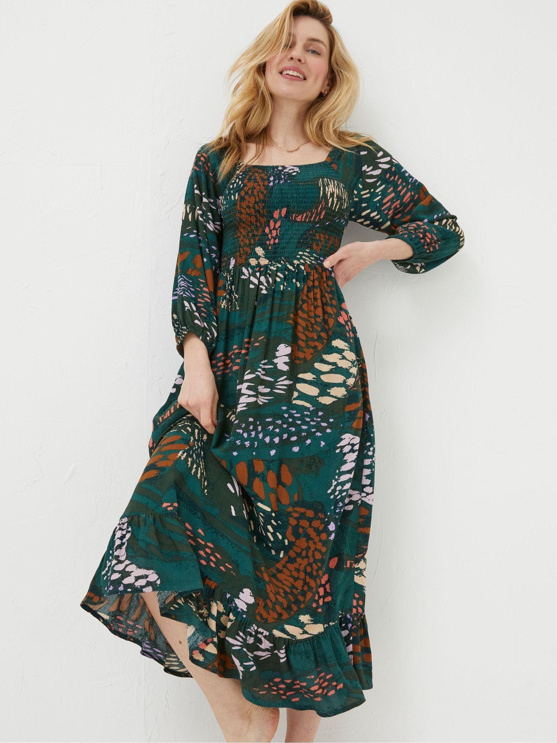 Green/Orange Midi Dress | FatFace