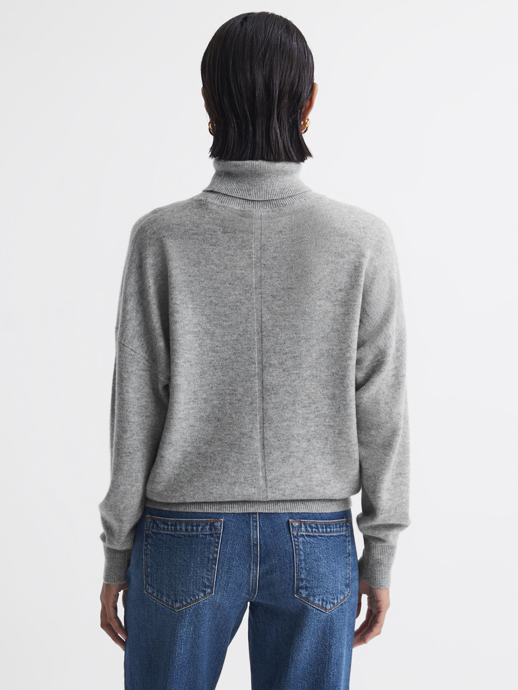 Fitted Cashmere Roll Neck Top in Grey - Image 4 of 5