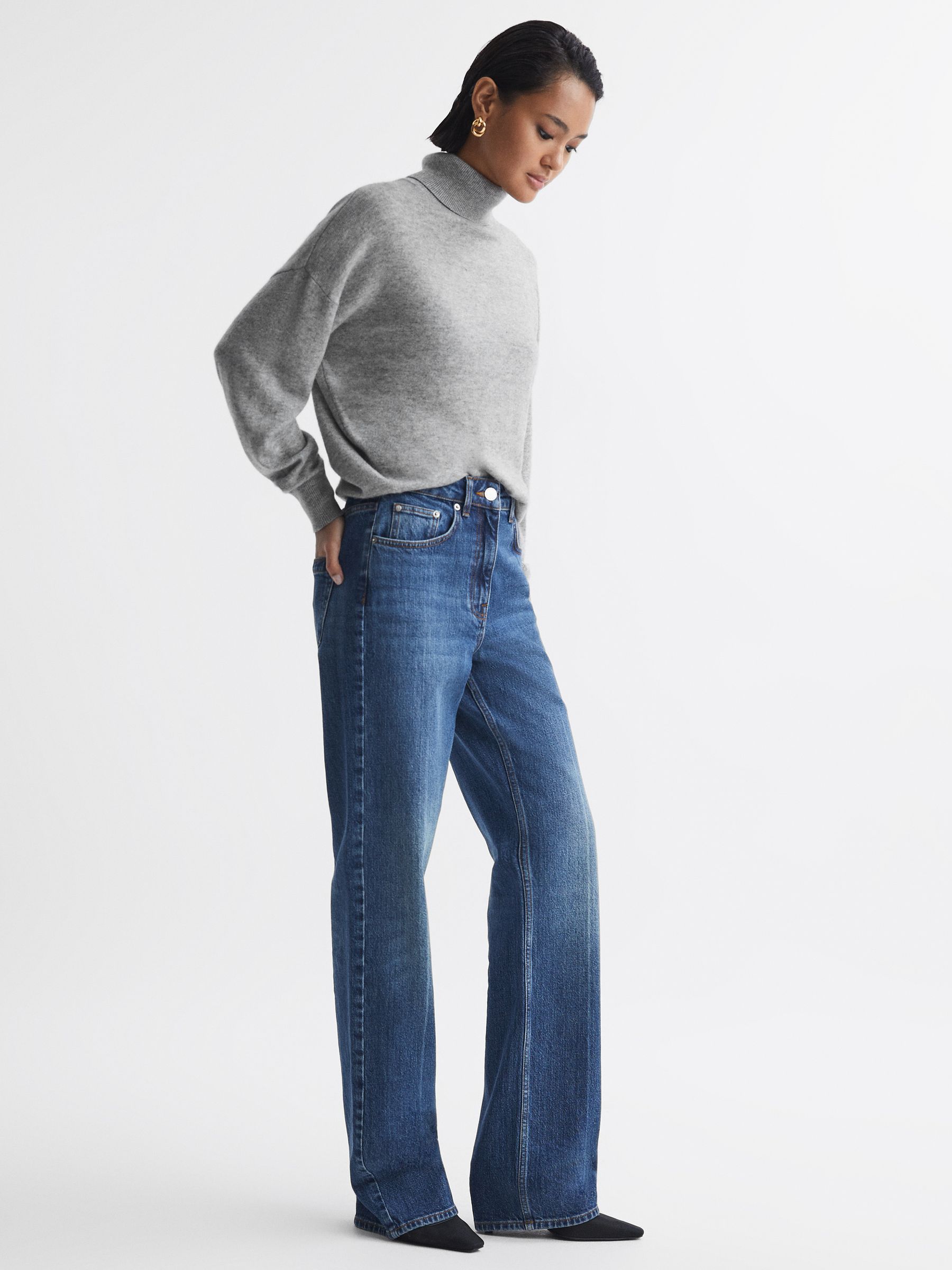 Fitted Cashmere Roll Neck Top in Grey - Image 5 of 5