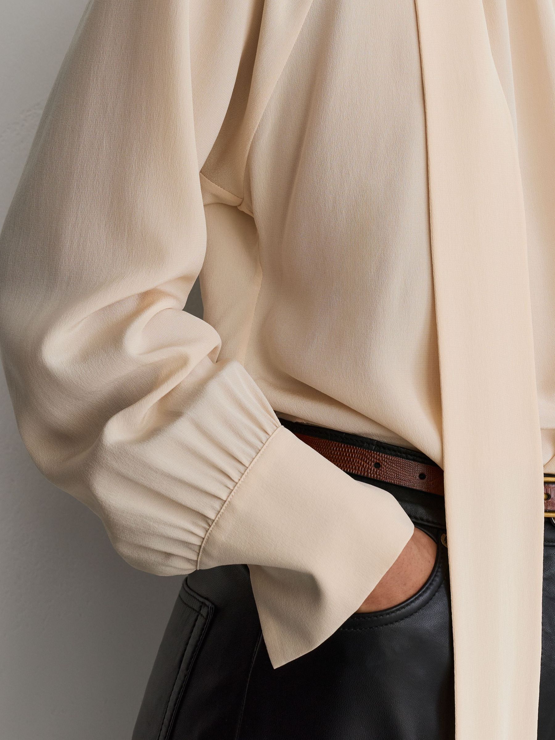 Silk Tie-Neck Long-Sleeve Blouse in Peach Orange - Image 6 of 8