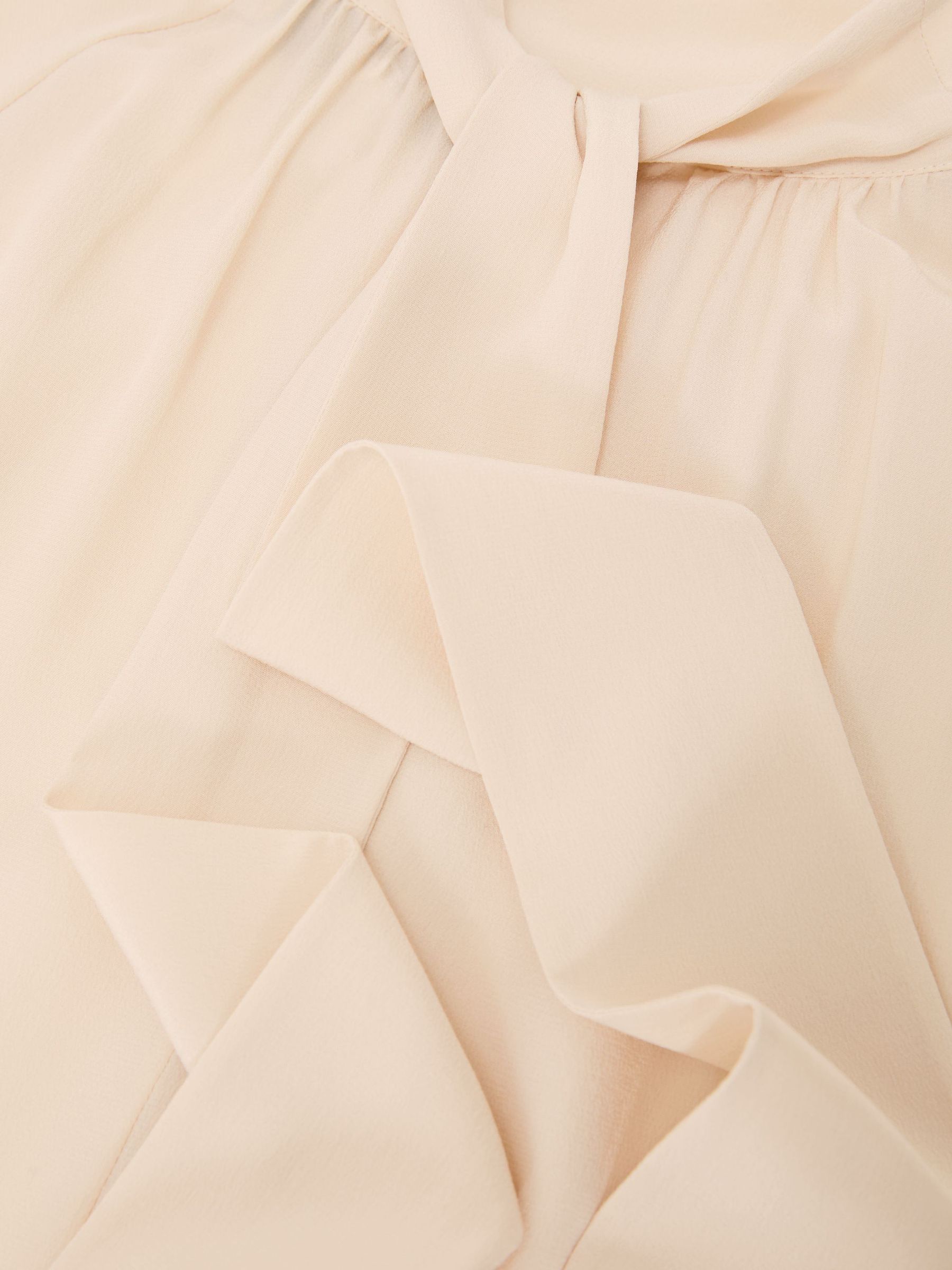 Silk Tie-Neck Long-Sleeve Blouse in Peach Orange - Image 8 of 8