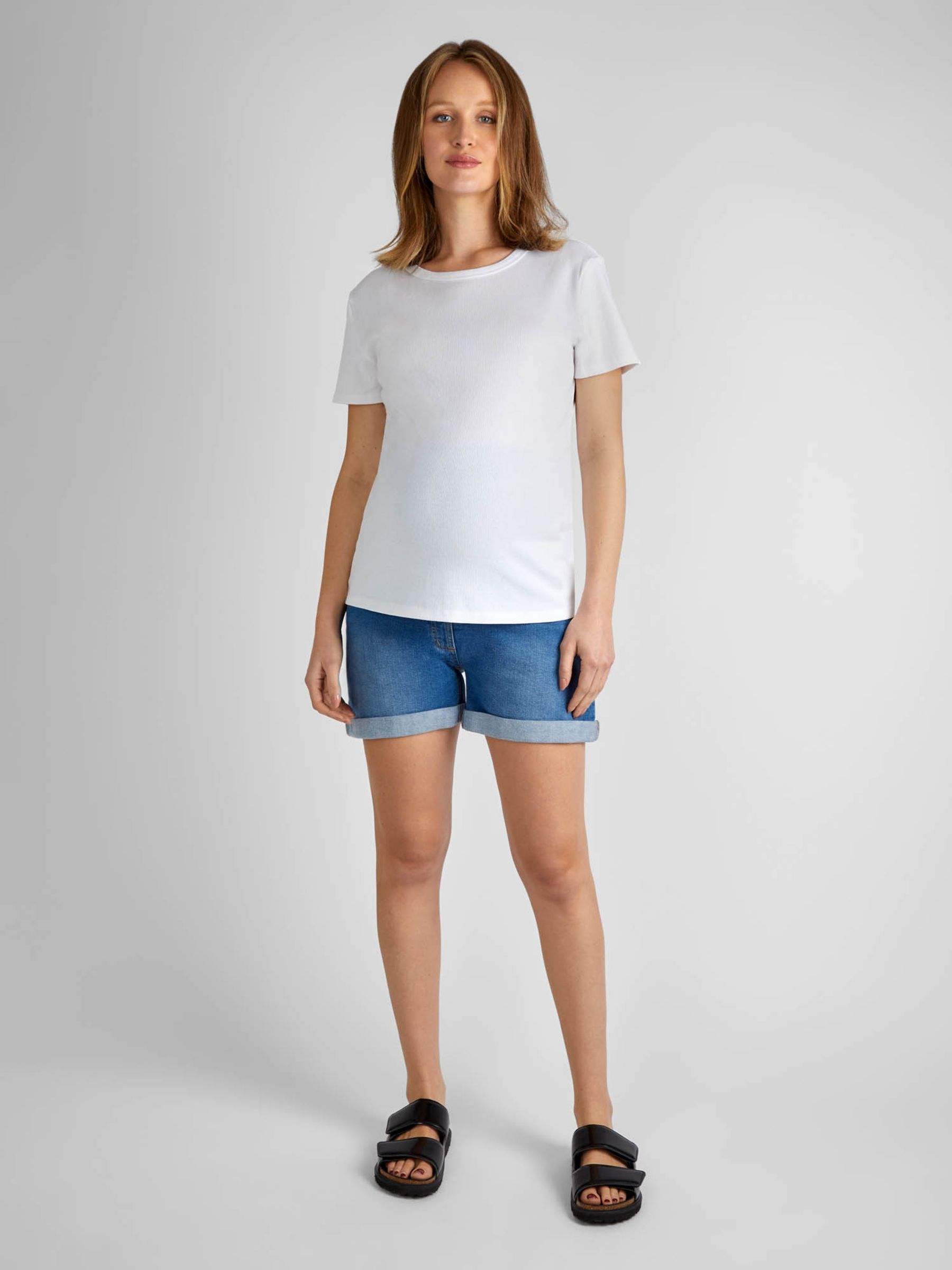 Light Wash Mid Wash Denim Maternity Shorts - Image 1 of 5