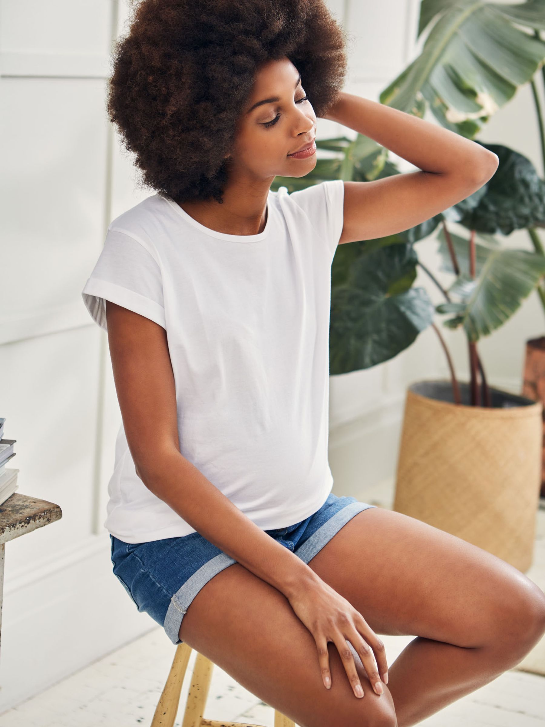 Light Wash Mid Wash Denim Maternity Shorts - Image 13 of 18