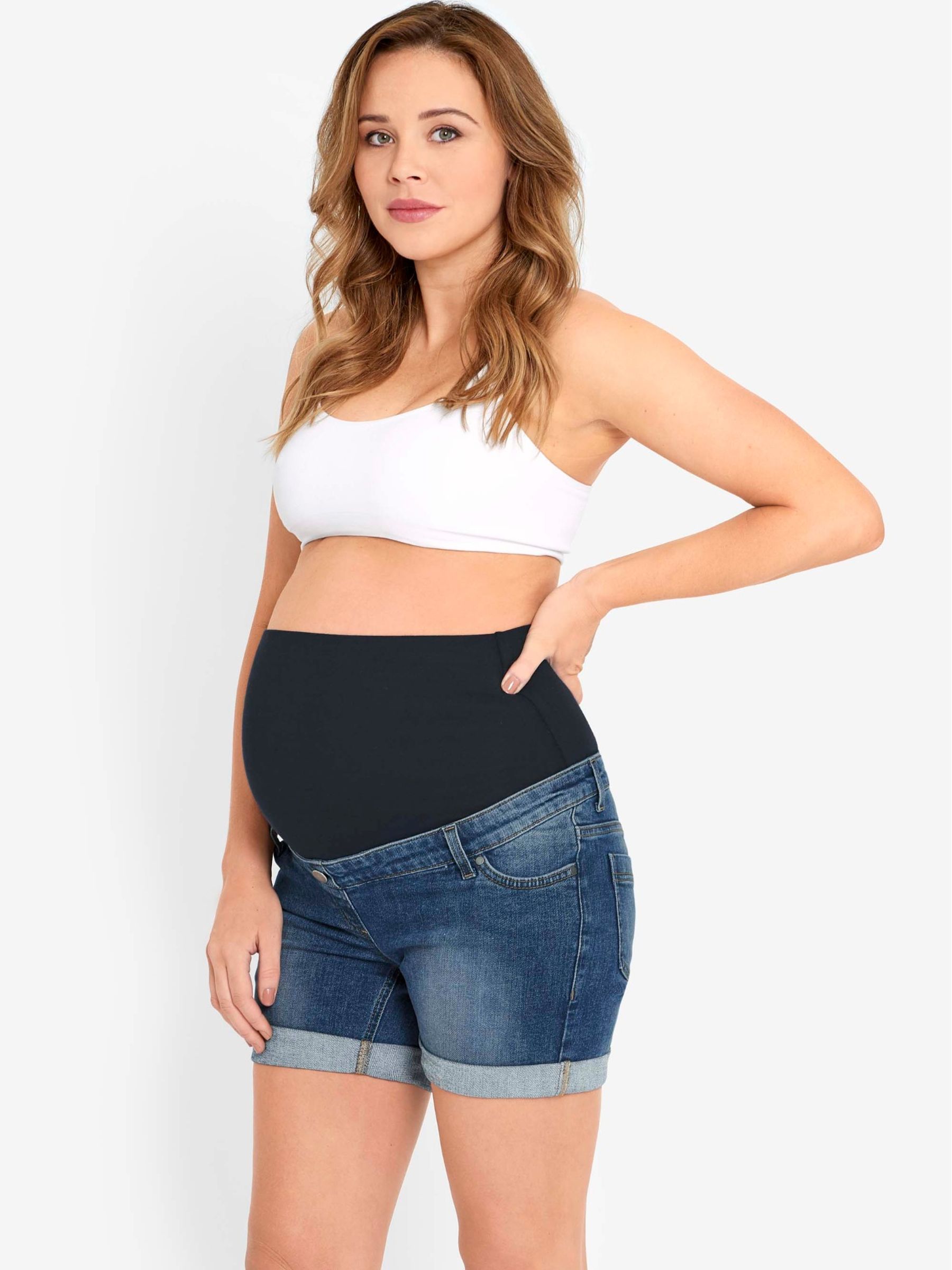 Light Wash Mid Wash Denim Maternity Shorts - Image 14 of 18
