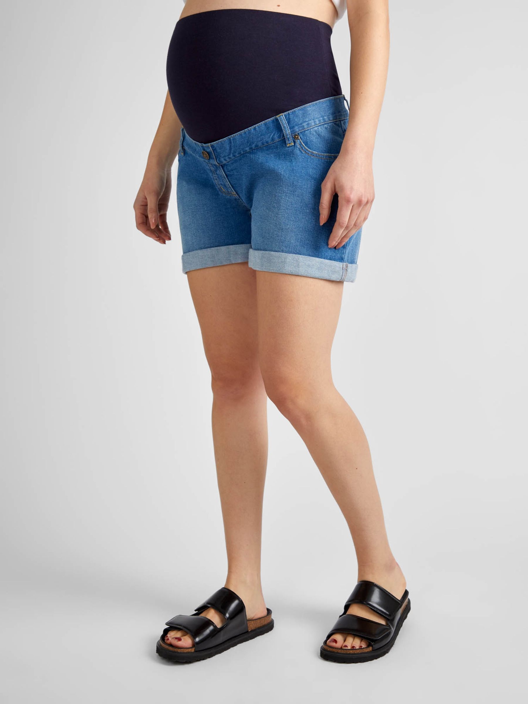 Light Wash Mid Wash Denim Maternity Shorts - Image 2 of 5