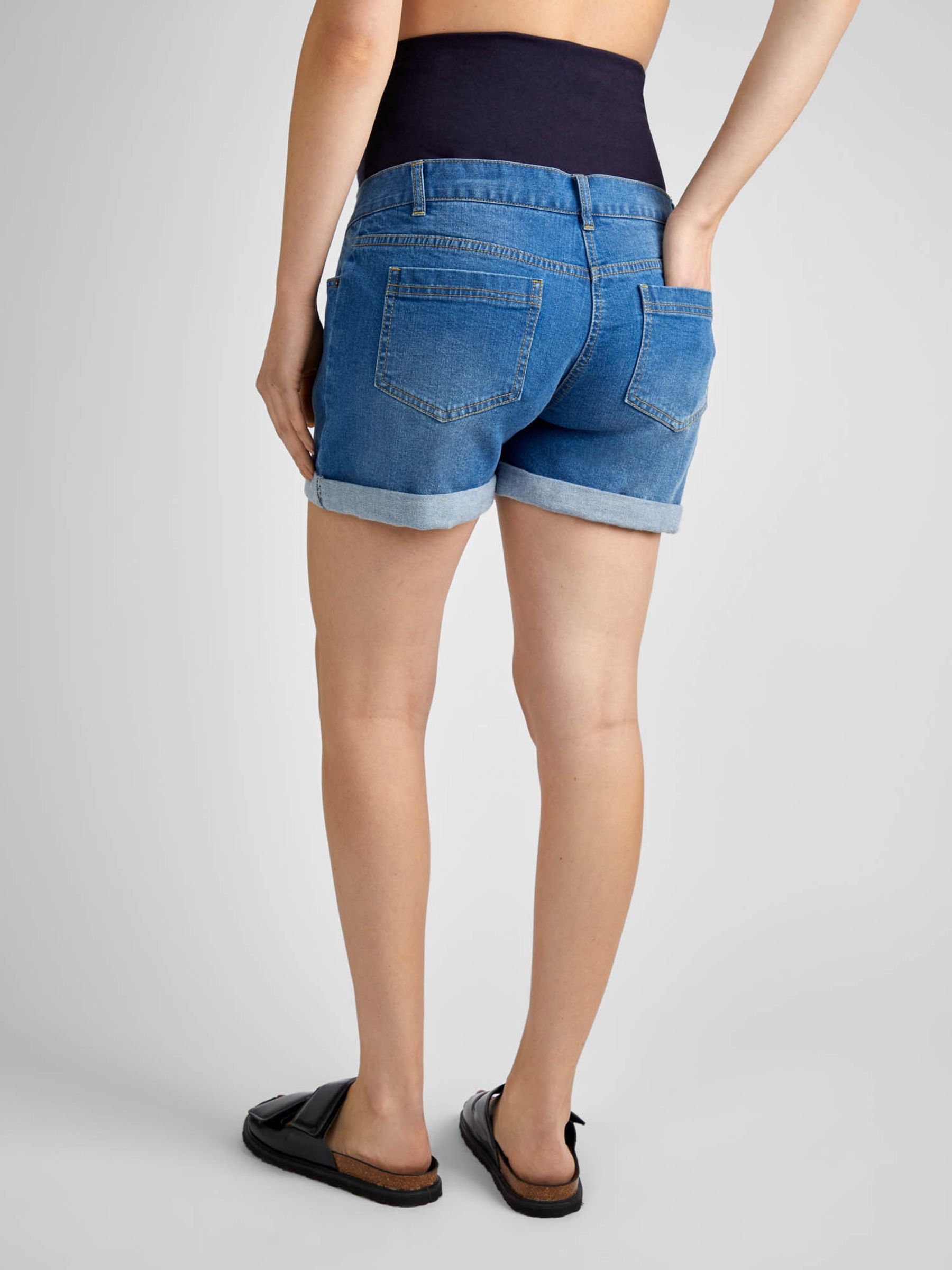 Light Wash Mid Wash Denim Maternity Shorts - Image 3 of 5